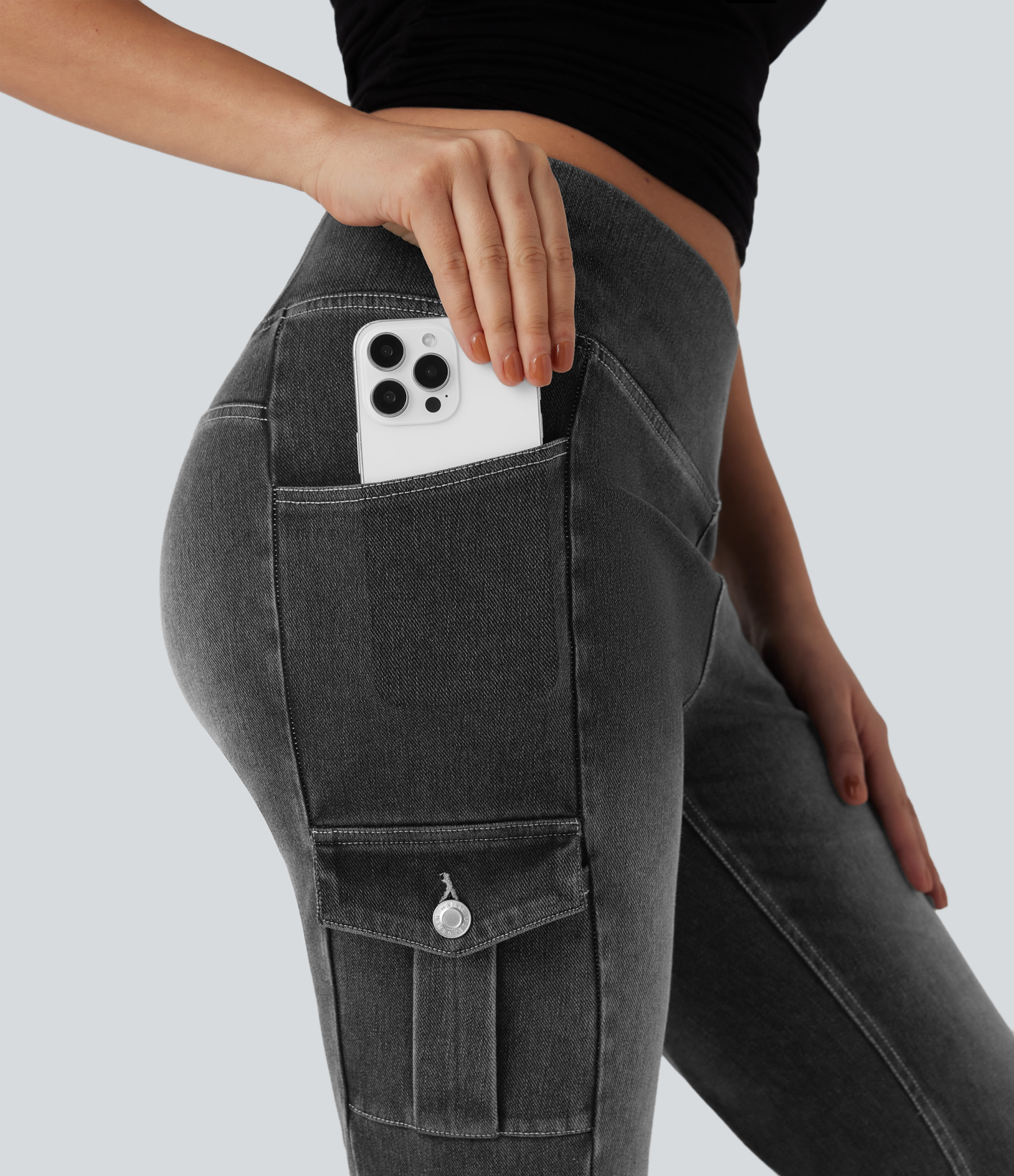 FlexMid Rise Crossover Denim Bootcut Casual Leggings with Pockets