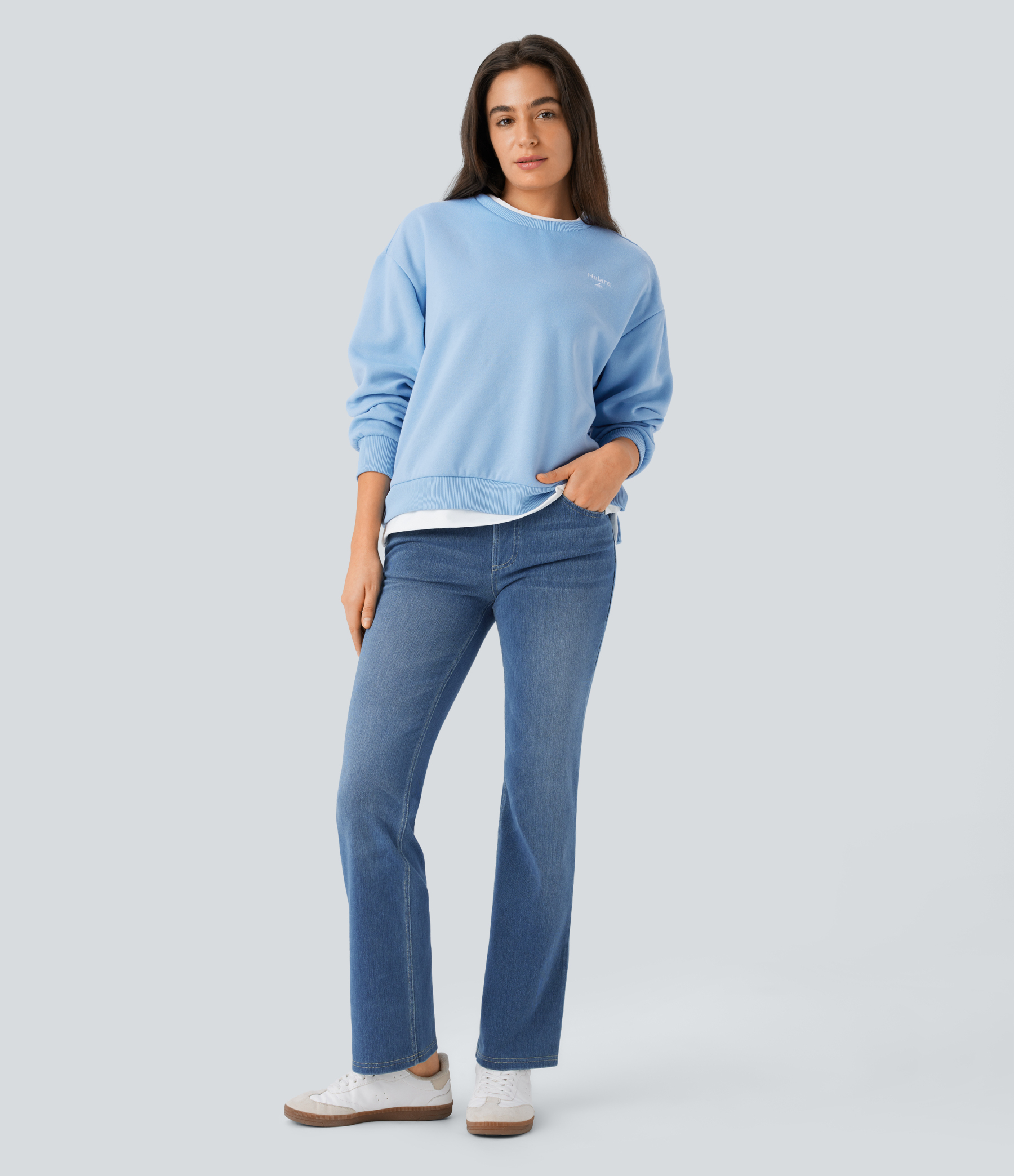 FlexHigh Waisted Pockets Washed Casual Bootcut Jeans