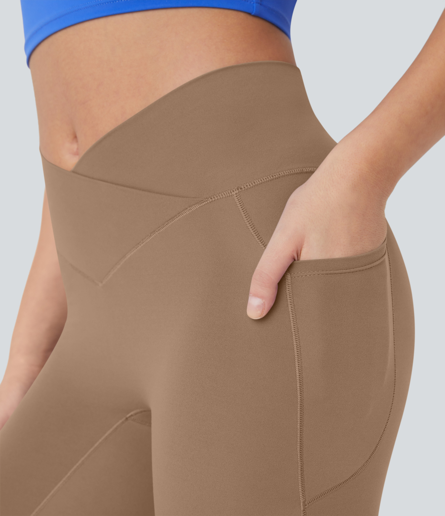 SoftlyZeroHigh Waisted Crossover Pocket Capri Yoga Leggings-UPF50+