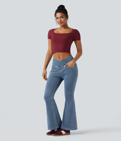 FlexHigh Waisted Crossover Pocket Washed Casual Jeans
