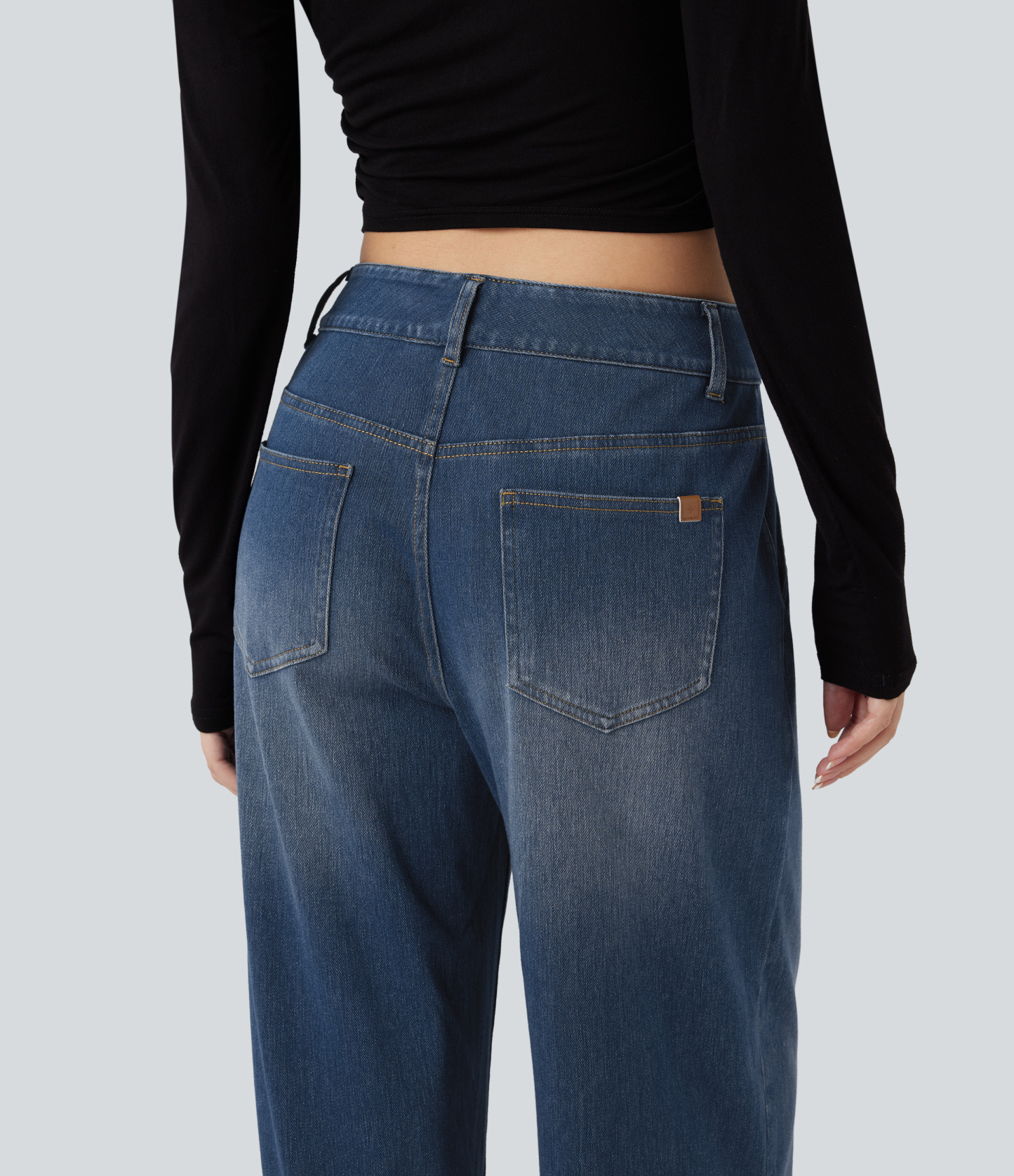 FlexMid Rise Wide Leg Casual Jeans with Pockets