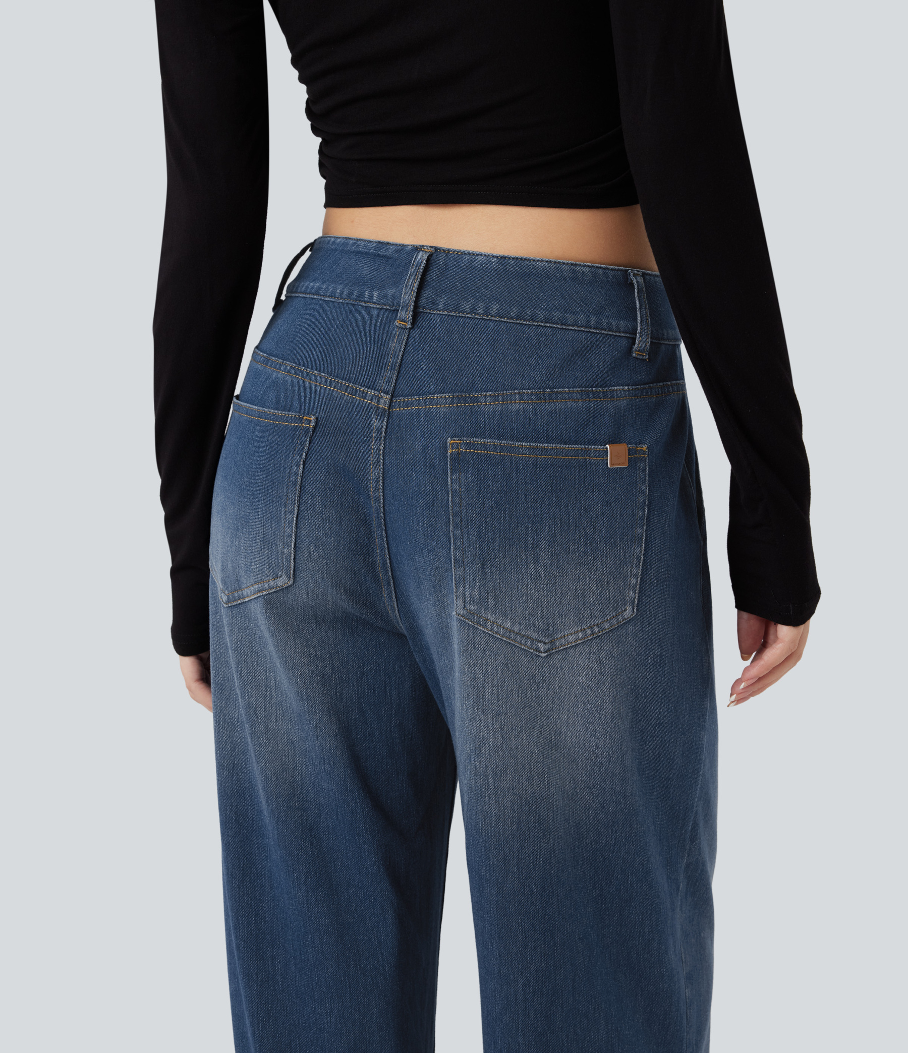 FlexMid Rise Wide Leg Casual Jeans with Pockets