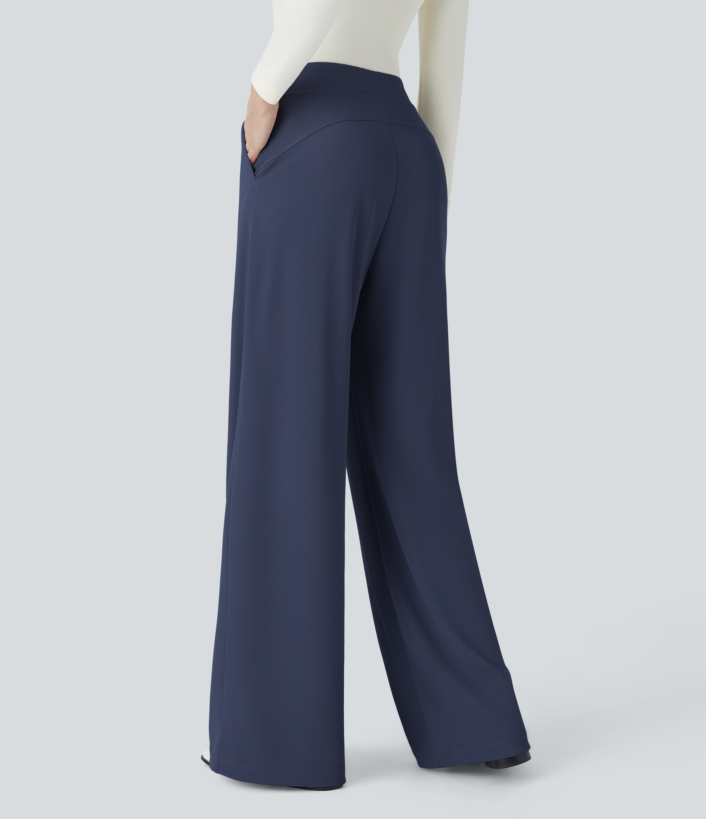 FlexHigh Waisted Body Sculpt Waist-Slimming Pocket Wide Leg Micro Waffle Work Pants