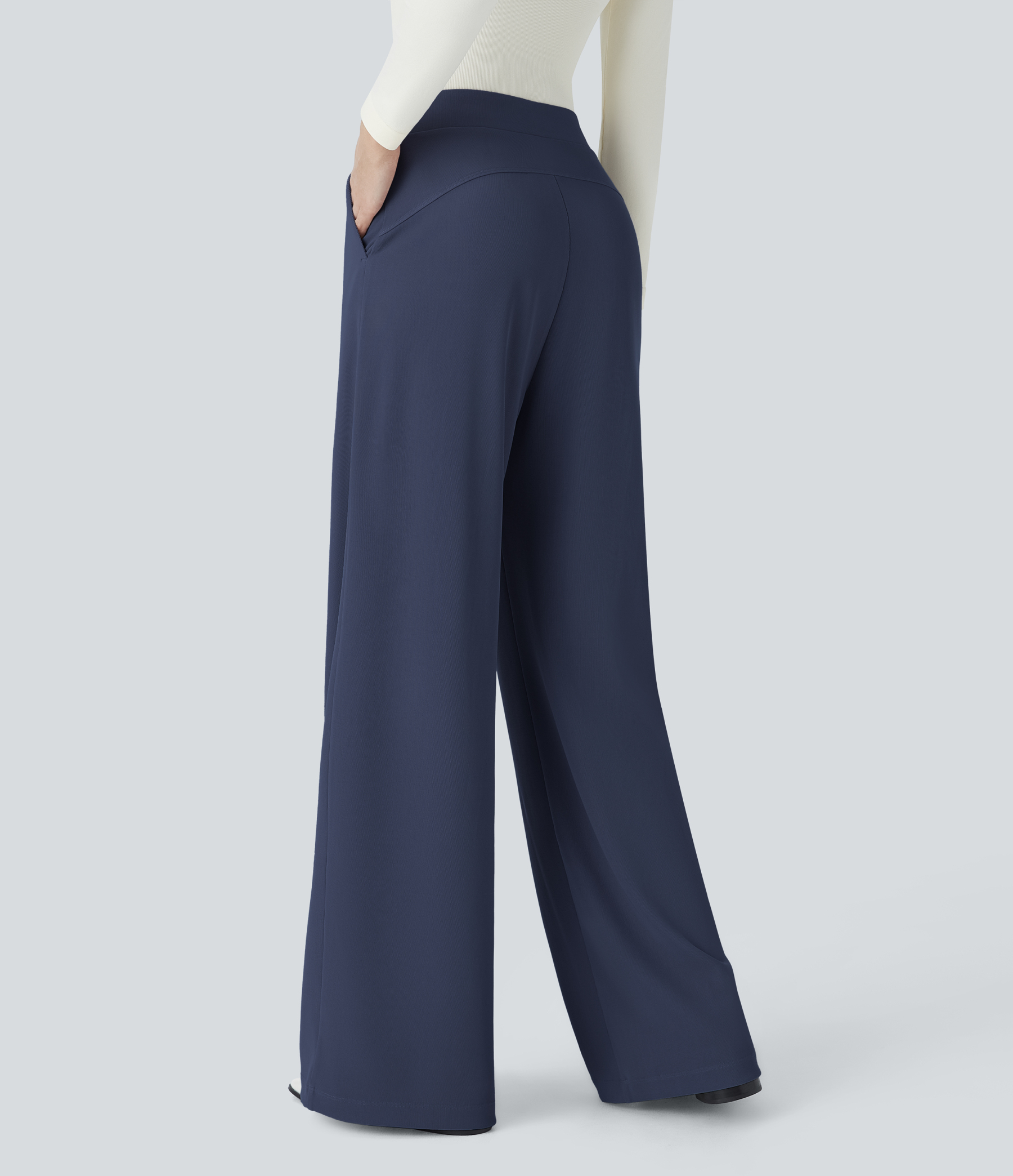 FlexHigh Waisted Body Sculpt Waist-Slimming Pocket Wide Leg Micro Waffle Work Pants