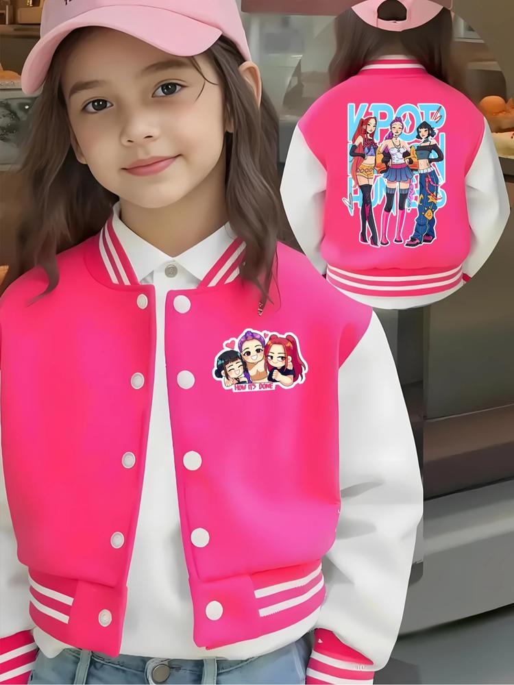 Girls Halloween Ghost Festival Short Baseball Jacket, Casual Sporty School Uniform, Elastic Fabric, Youth Outdoor Indoor Activities, Teen Titans Jackets