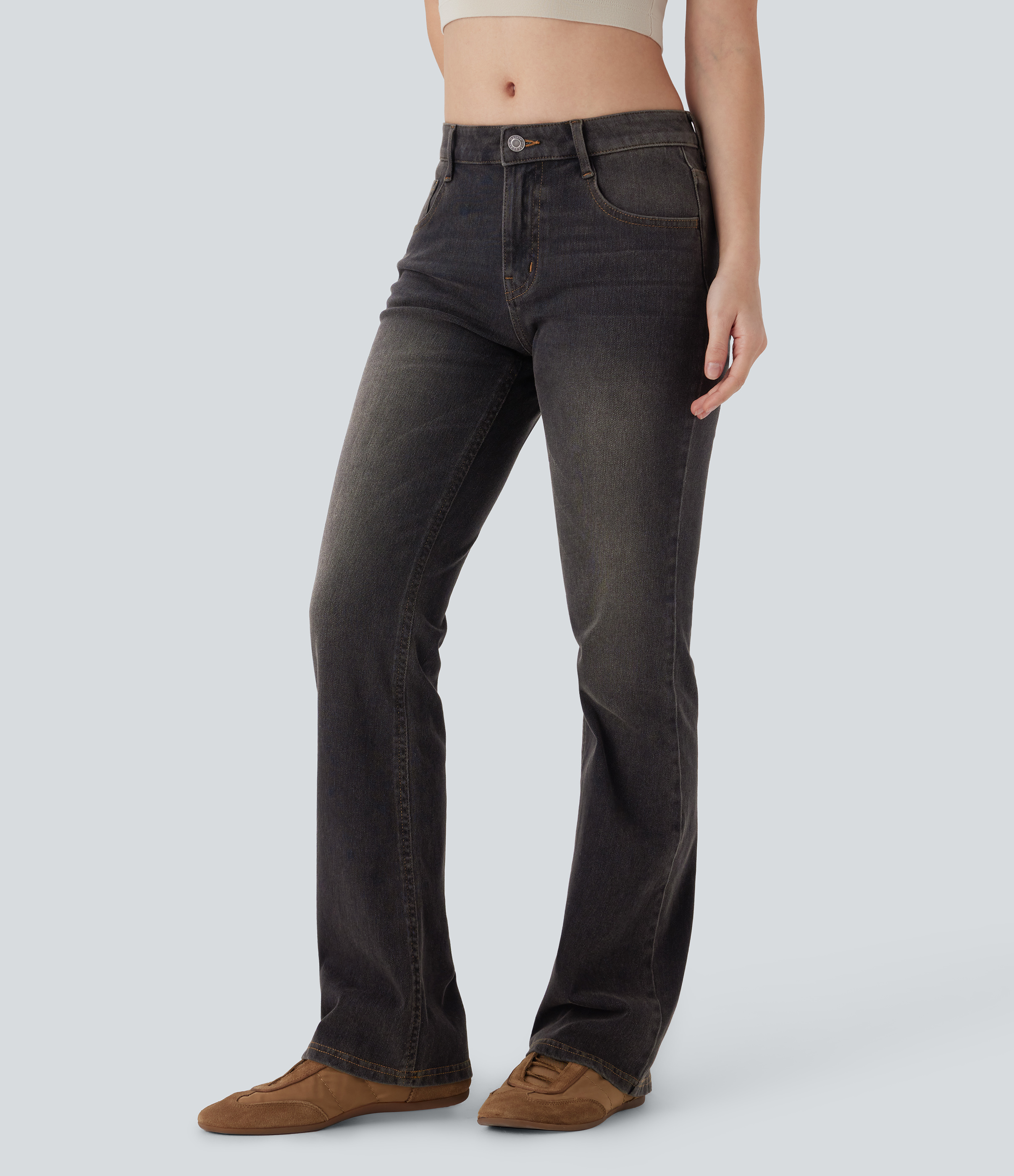 FlexLow Rise Pockets Washed Casual Bootcut Jeans