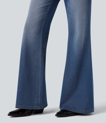 FlexLow Rise Flare Washed Casual Jeans with Pockets