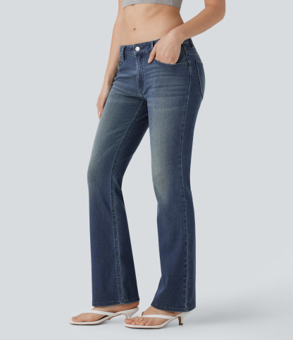 FlexLow Rise Pockets Washed Casual Bootcut Jeans