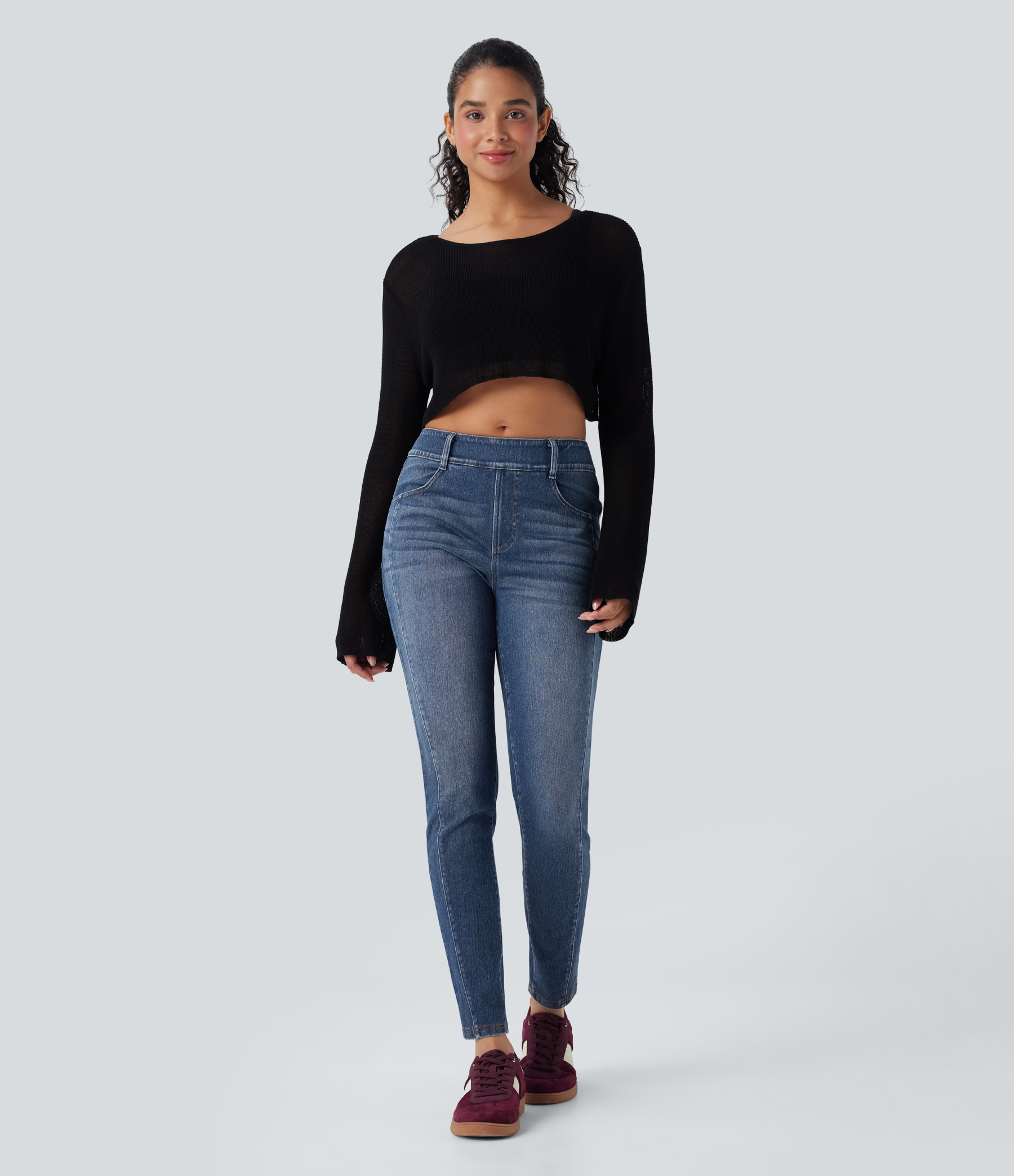 FlexMid Rise Washed Casual Skinny Jeans with Pockets