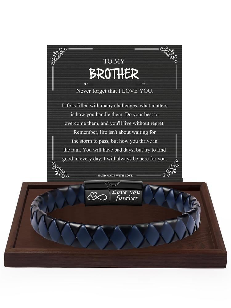 Christmas Gift Ideas for Brothers, Artificial Leather Bracelet & Necklace Set, Stocking Stuff for Brother, Casual All-Seasons Accessory for Him