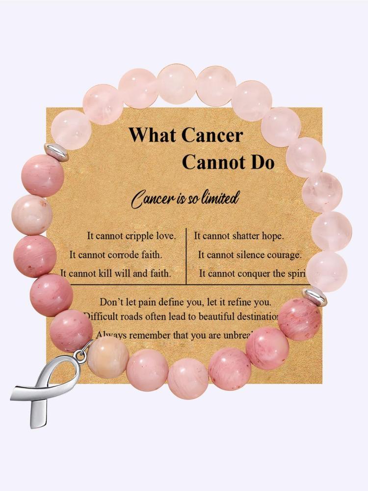 Cancer Survivor Gifts for Men Women, Breast Cancer Awareness Bracelets, Healing Natural Stone Beaded Bracelets, Inspirational Bracelets Gifts for Men Women