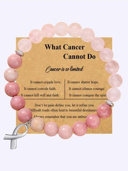 Cancer Survivor Gifts for Men Women, Breast Cancer Awareness Bracelets, Healing Natural Stone Beaded Bracelets, Inspirational Bracelets Gifts for Men Women