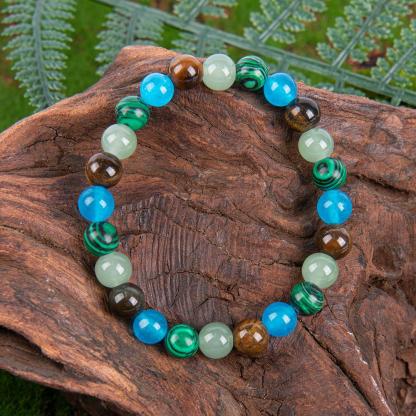 ARPURRAINA Money Attraction Bracelet Stretch Jewelry with Tiger Eye and Malachite Gemstones, blue friendship bracelet unity  bracelet beaded  jewelry protection bracelet encouragement gift fashion artificial Colorblock Beaded Crystal Bracelet