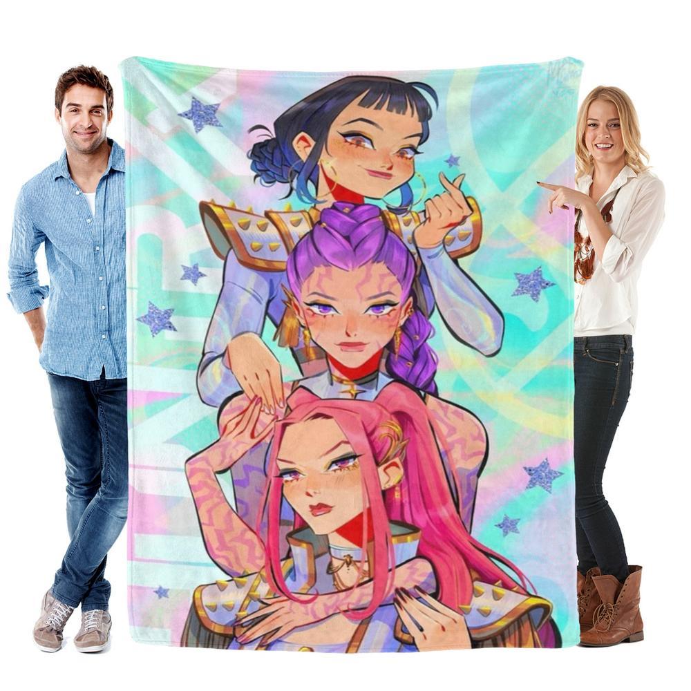 K-Pop Demon Hunter Warm Comfortable Nap Blanket, Perfect for Home Office Use, Ideal Bedroom Decor, Cozy and Soft Throw Blanket, Gift for Kids, Children, Birthday Gift, Halloween Gift, Huntrix, Sajaboys,Zoey,Rumi,Mira,Jinu