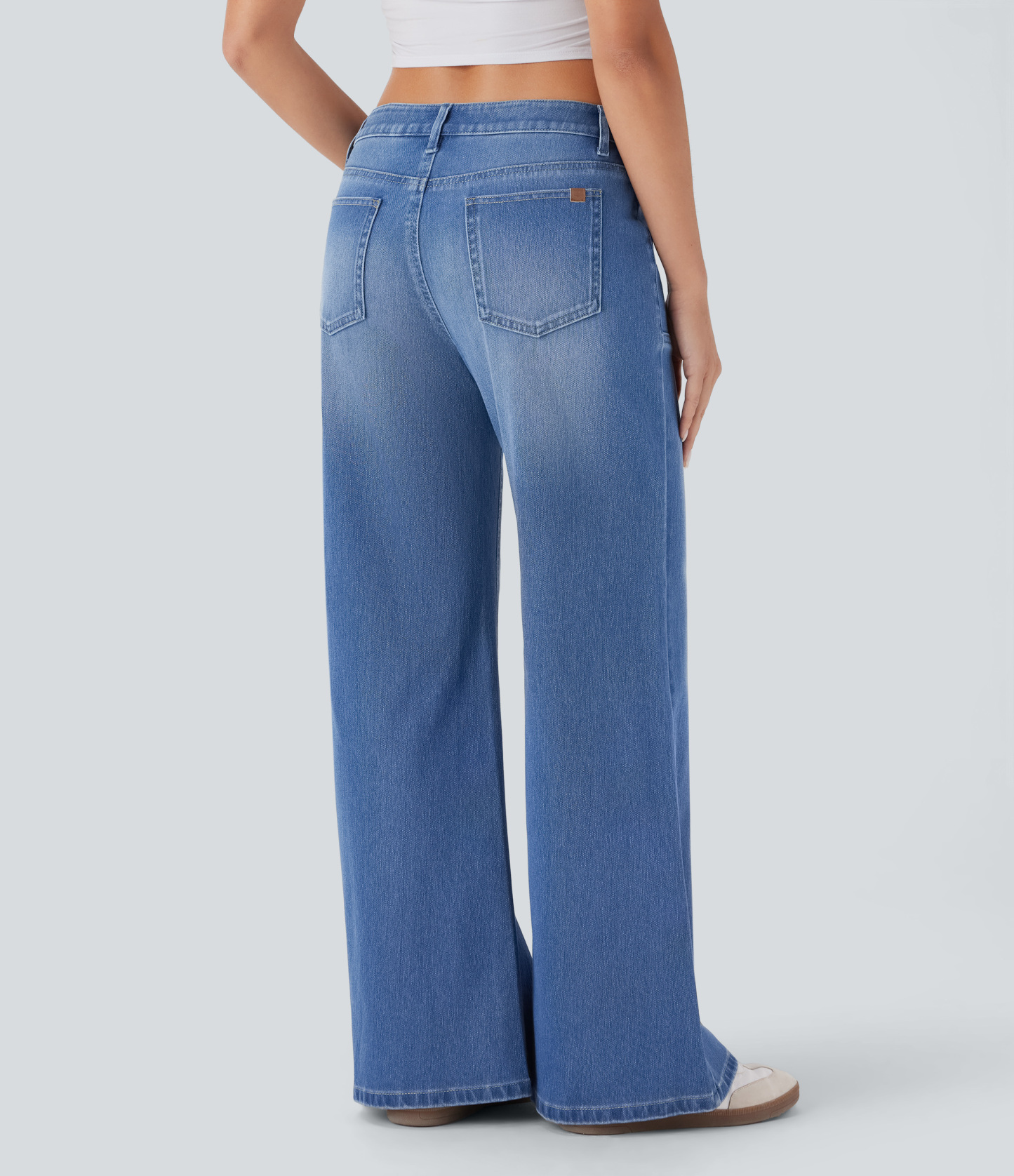 FlexLow Rise Zipper Pockets Baggy Wide Leg Flare Washed Casual Jeans