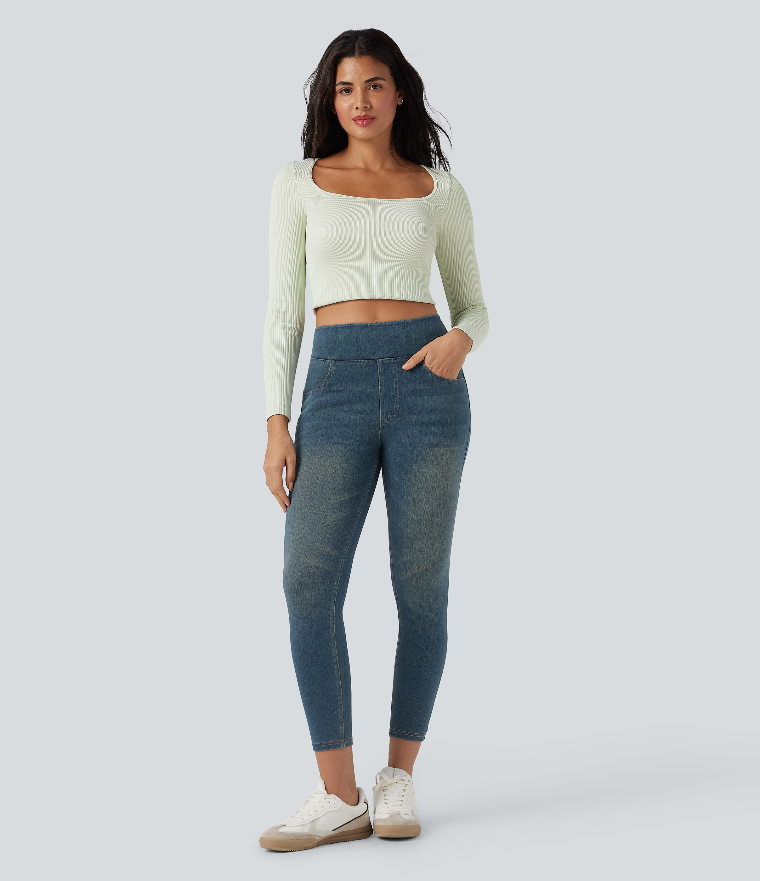 FlexHigh Waisted Pockets Denim Casual Leggings
