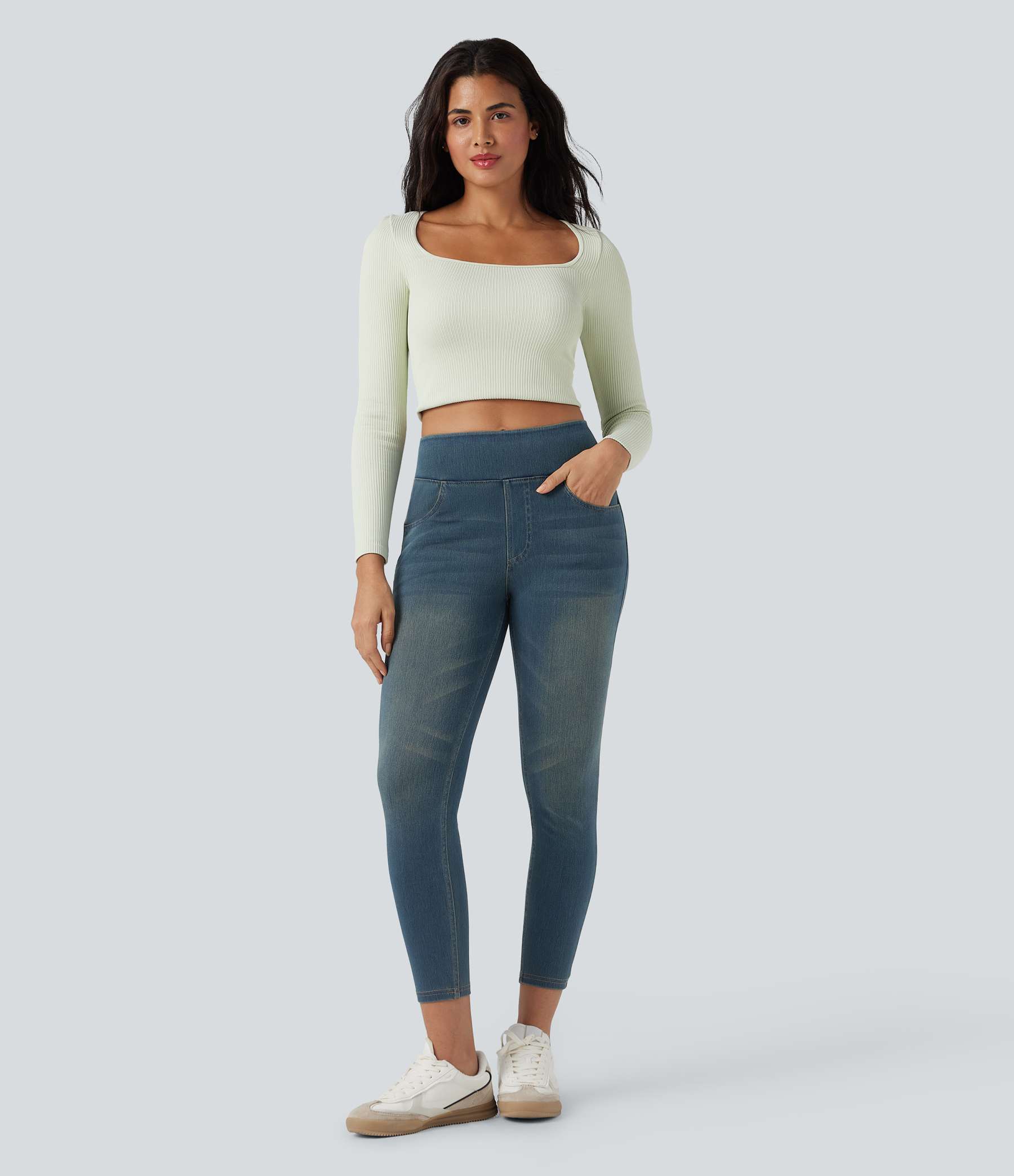 FlexHigh Waisted Pockets Denim Casual Leggings