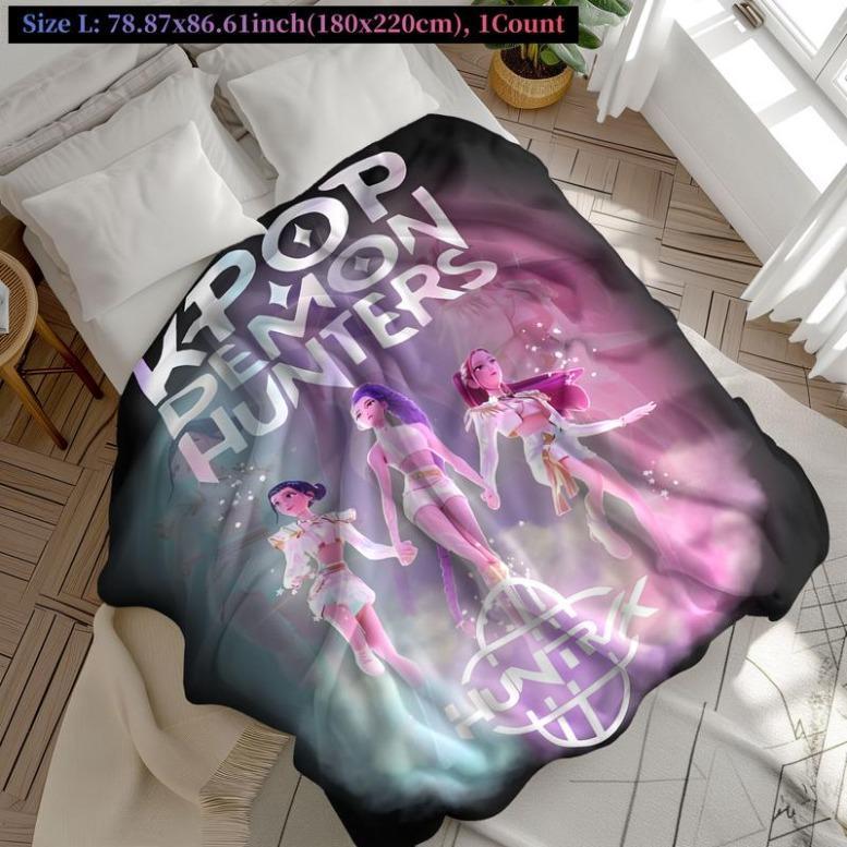 KPOP Demon Hunters Throw Blanket – Super Soft Flannel Fleece Blanket, Cozy Warm Lightweight Plush Blanket Perfect for Halloween Party, Christmas Gifts, Holiday Decorations, Anime Fans, Sofa Couch Bed Travel, Festival Vibes and Seasonal Home Décor