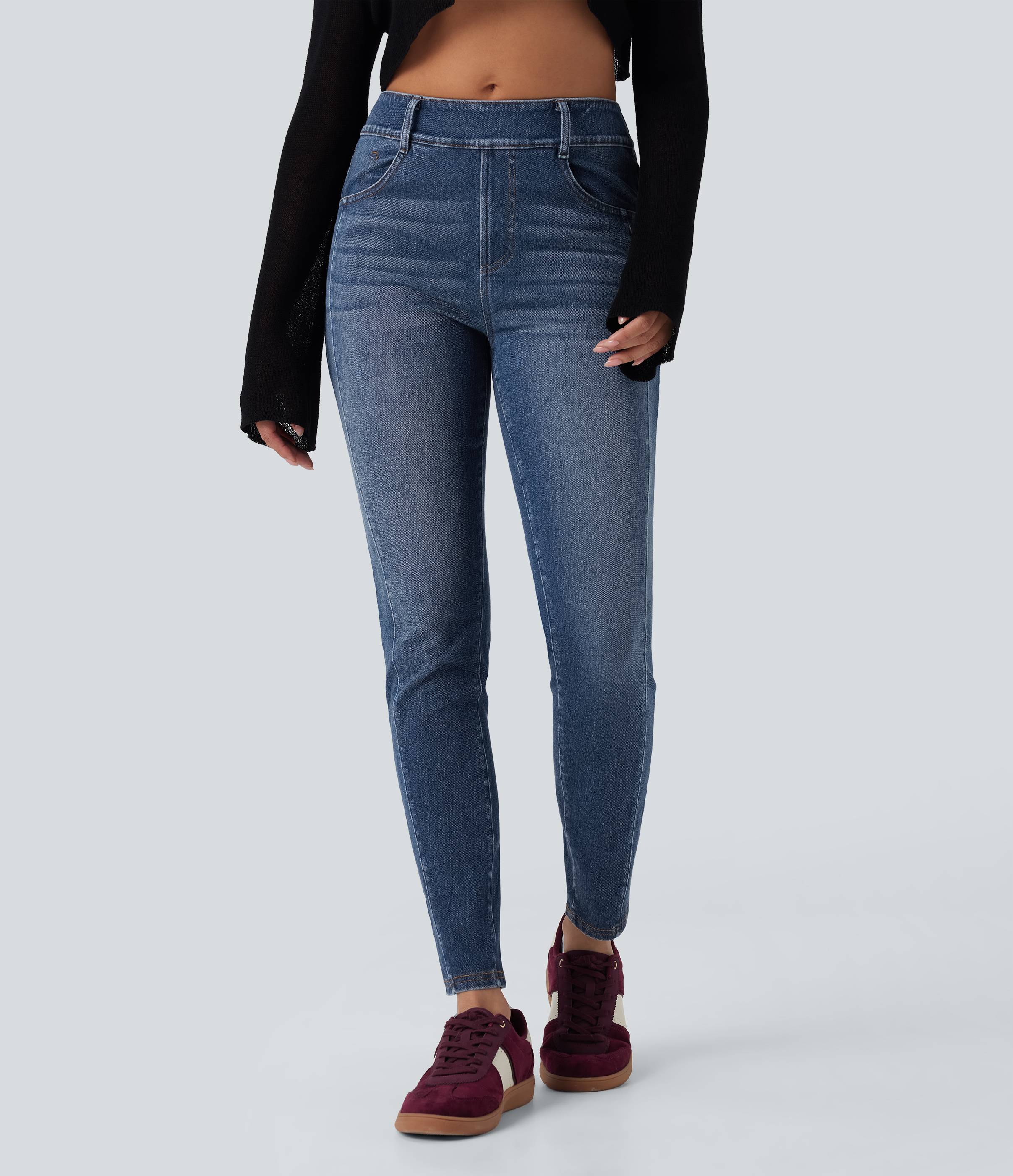 FlexMid Rise Washed Casual Skinny Jeans with Pockets