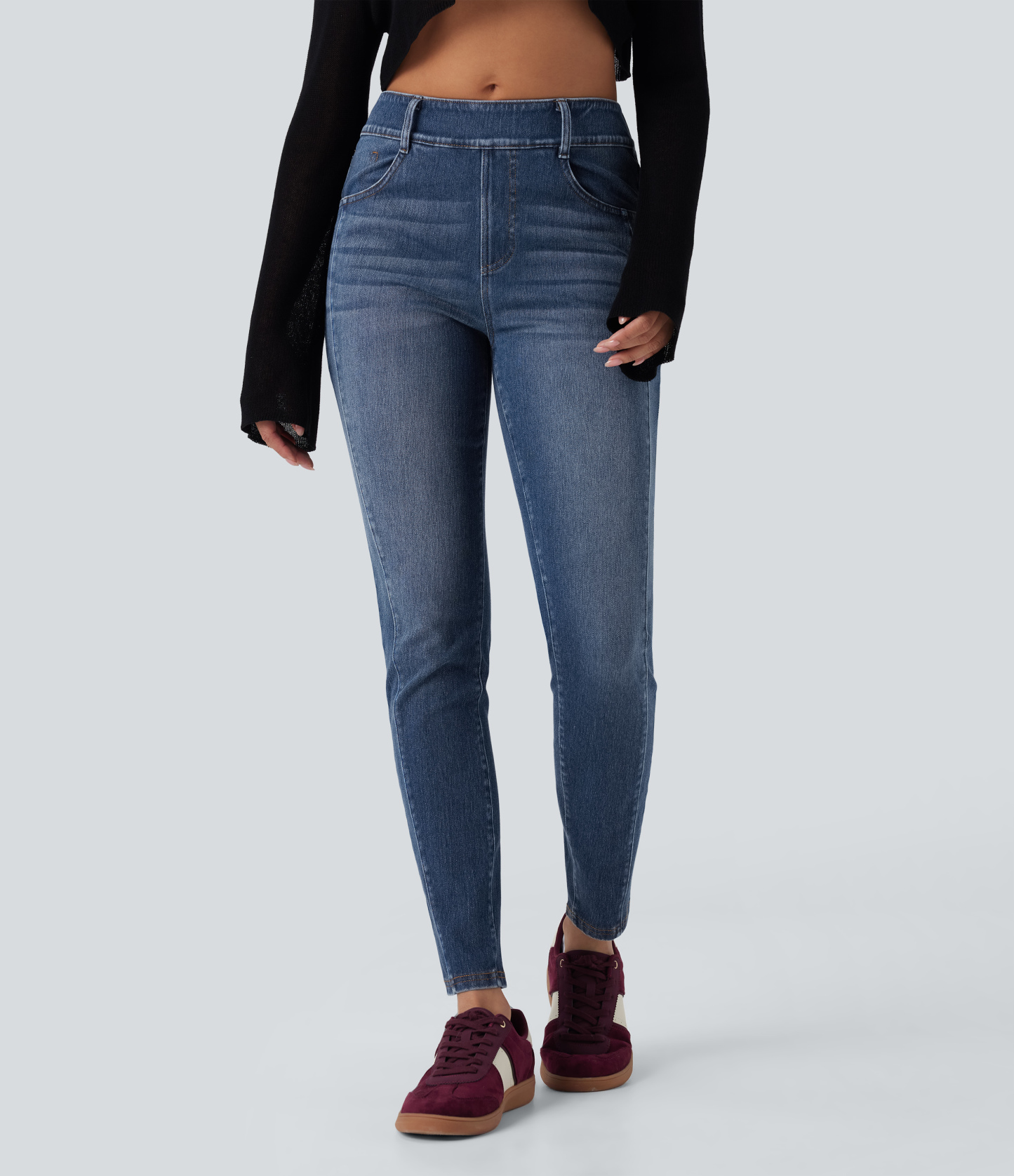 FlexMid Rise Washed Casual Skinny Jeans with Pockets