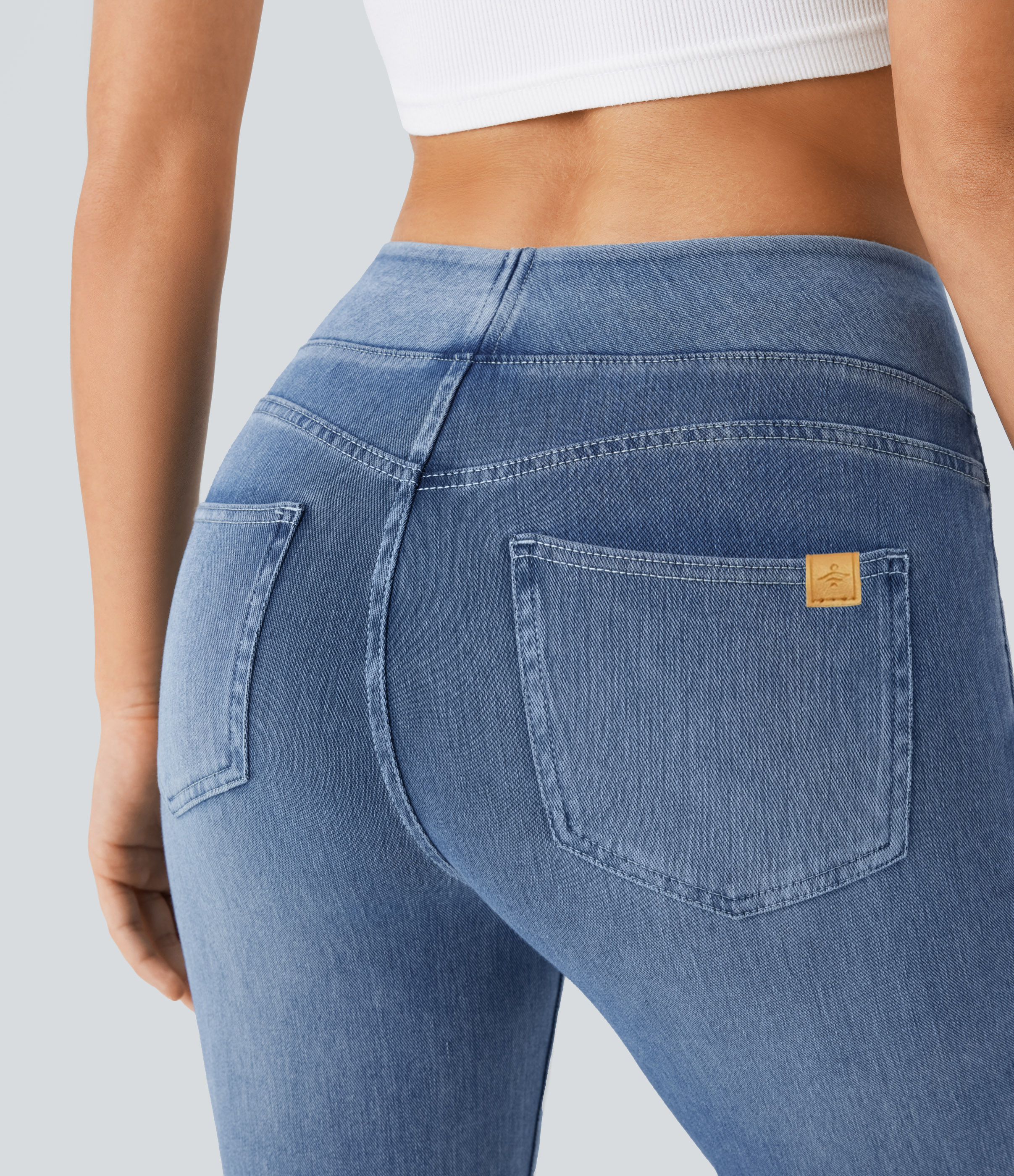 FlexHigh Waisted Pockets Washed Casual Bootcut Jeans