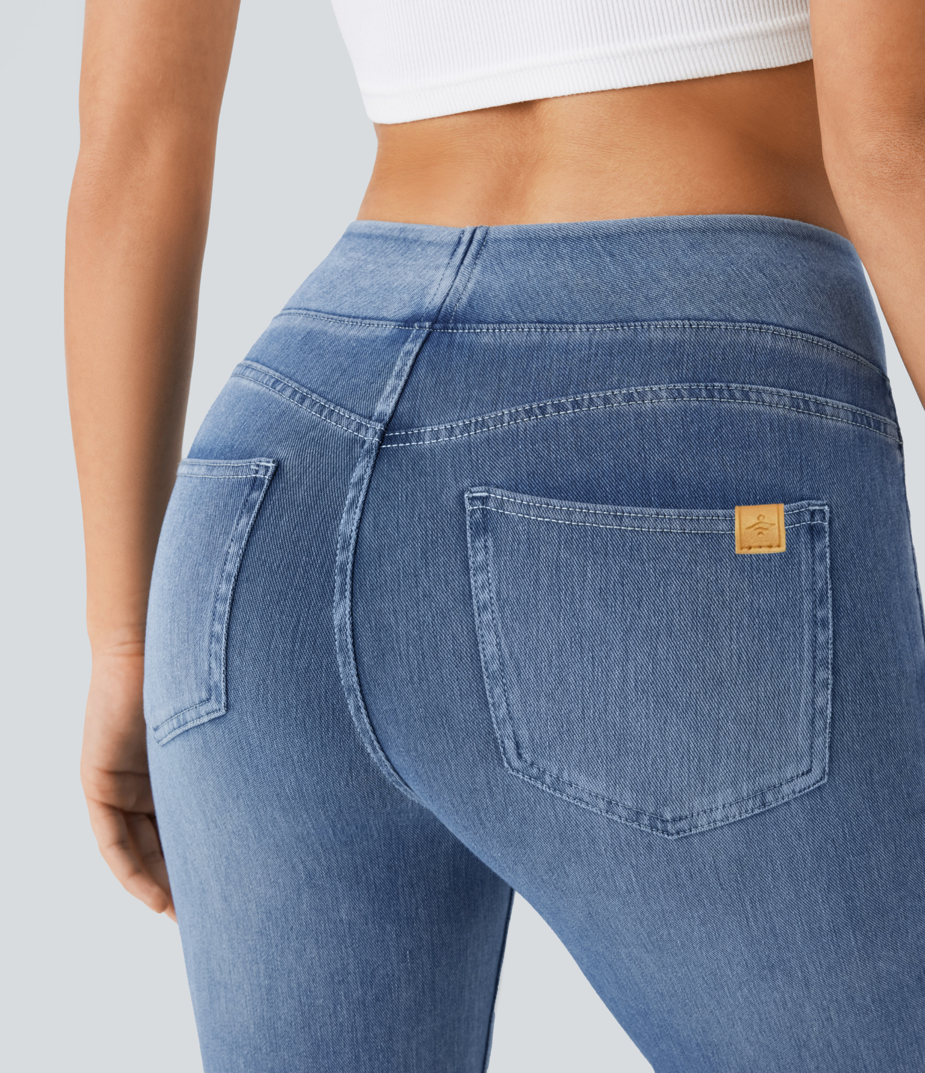 FlexHigh Waisted Pockets Washed Casual Bootcut Jeans