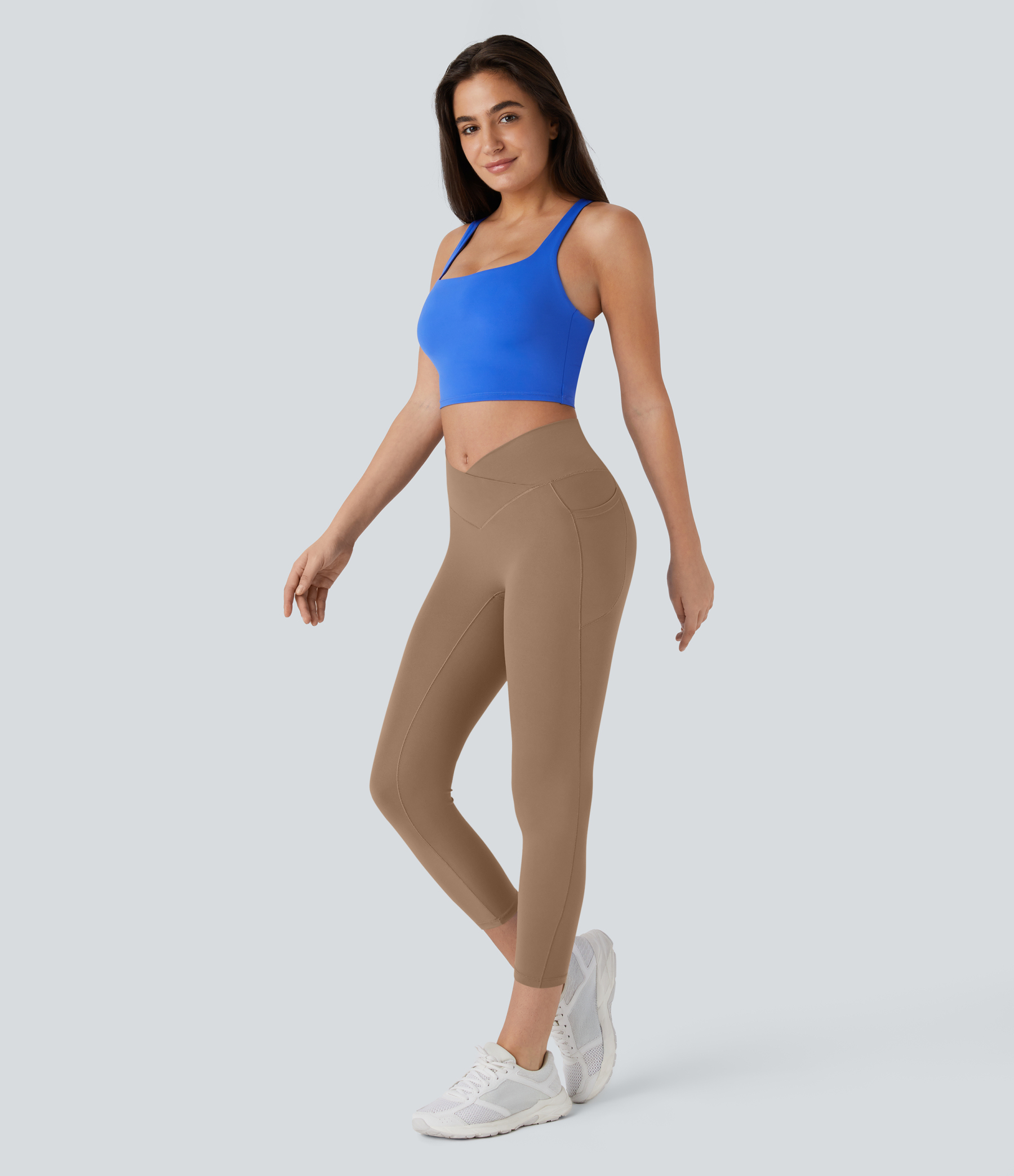 SoftlyZeroHigh Waisted Crossover Pocket Capri Yoga Leggings-UPF50+