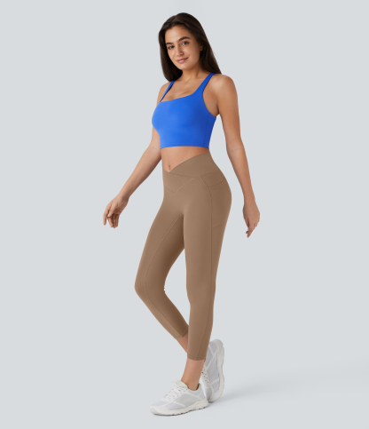 SoftlyZeroHigh Waisted Crossover Pocket Capri Yoga Leggings-UPF50+