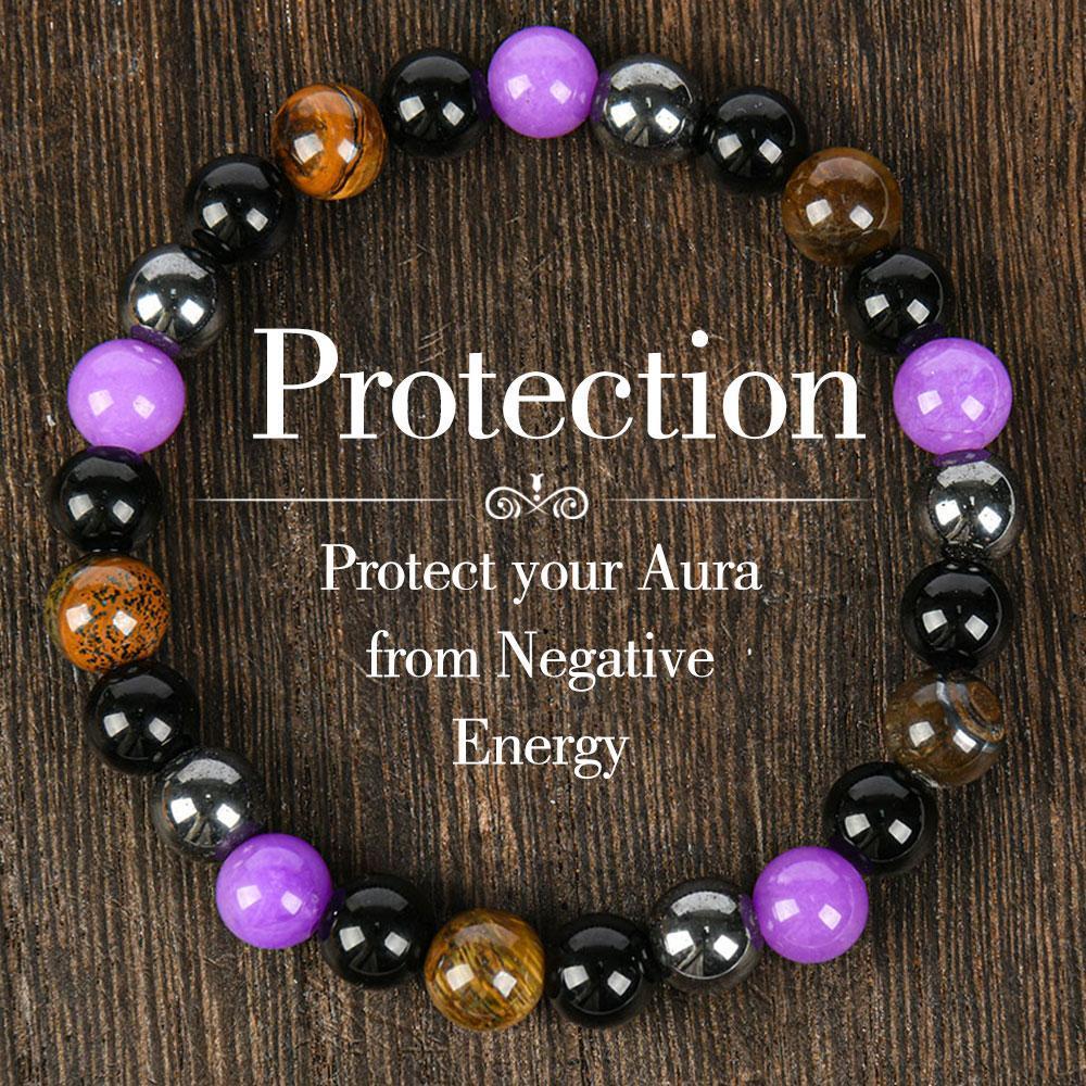 1pc Natural Tiger Eye & Amethyst Beaded Bracelet, Elastic Protection C
