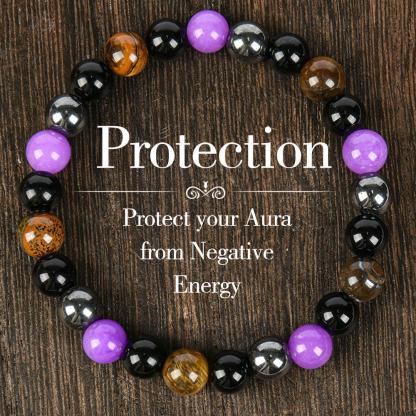 1pc Natural Tiger Eye & Amethyst Beaded Bracelet, Elastic Protection Crystal Bracelet For Men And Women, Unscented Solid Jewelry Gift