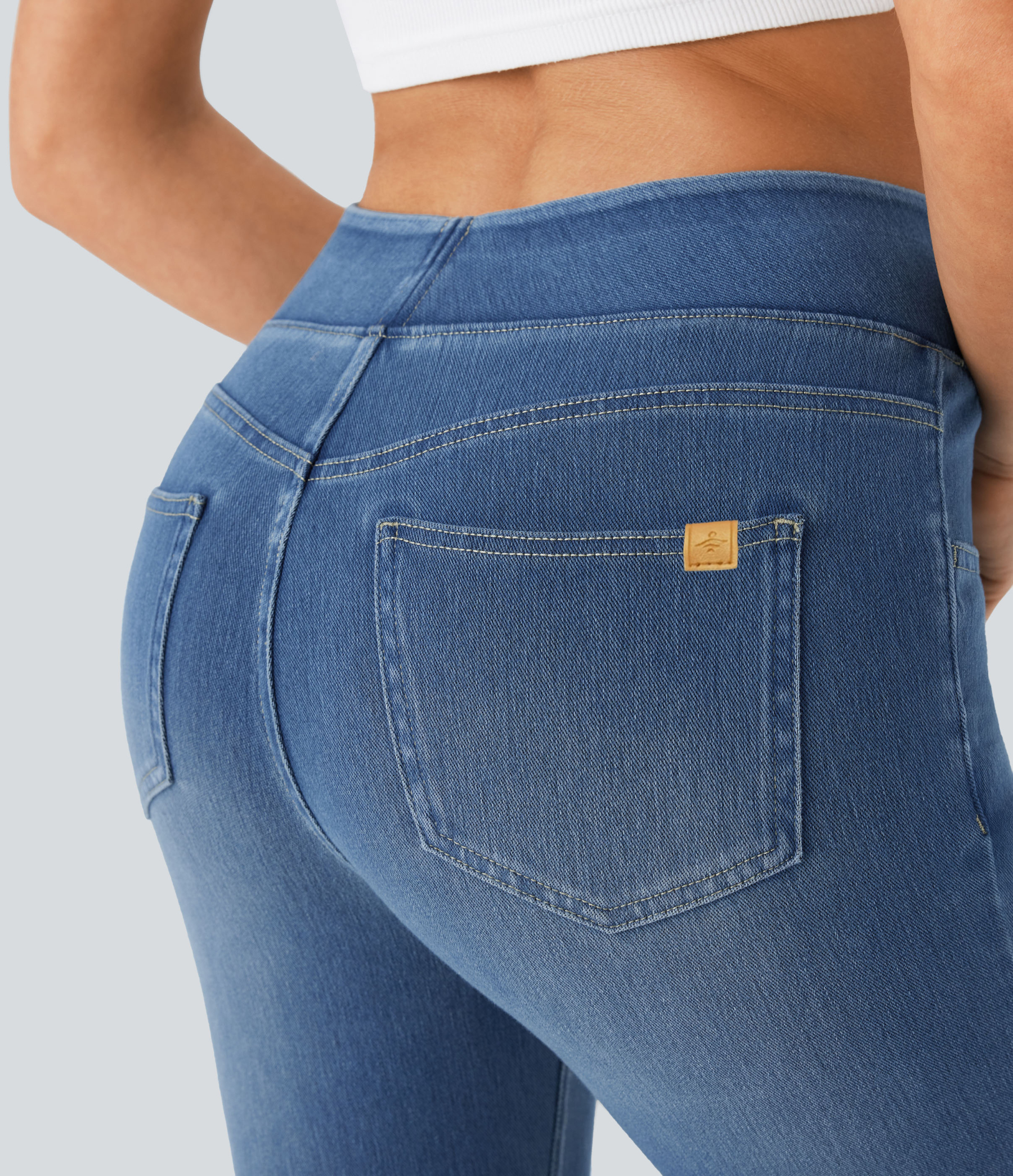 FlexHigh Waisted Pockets Washed Casual Bootcut Jeans