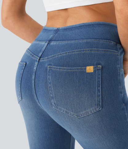 FlexHigh Waisted Pockets Washed Casual Bootcut Jeans