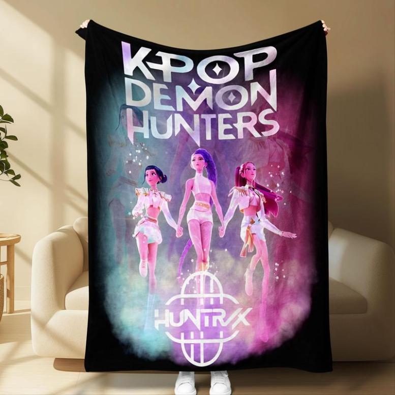 KPOP Demon Hunters Throw Blanket – Super Soft Flannel Fleece Blanket, Cozy Warm Lightweight Plush Blanket Perfect for Halloween Party, Christmas Gifts, Holiday Decorations, Anime Fans, Sofa Couch Bed Travel, Festival Vibes and Seasonal Home Décor