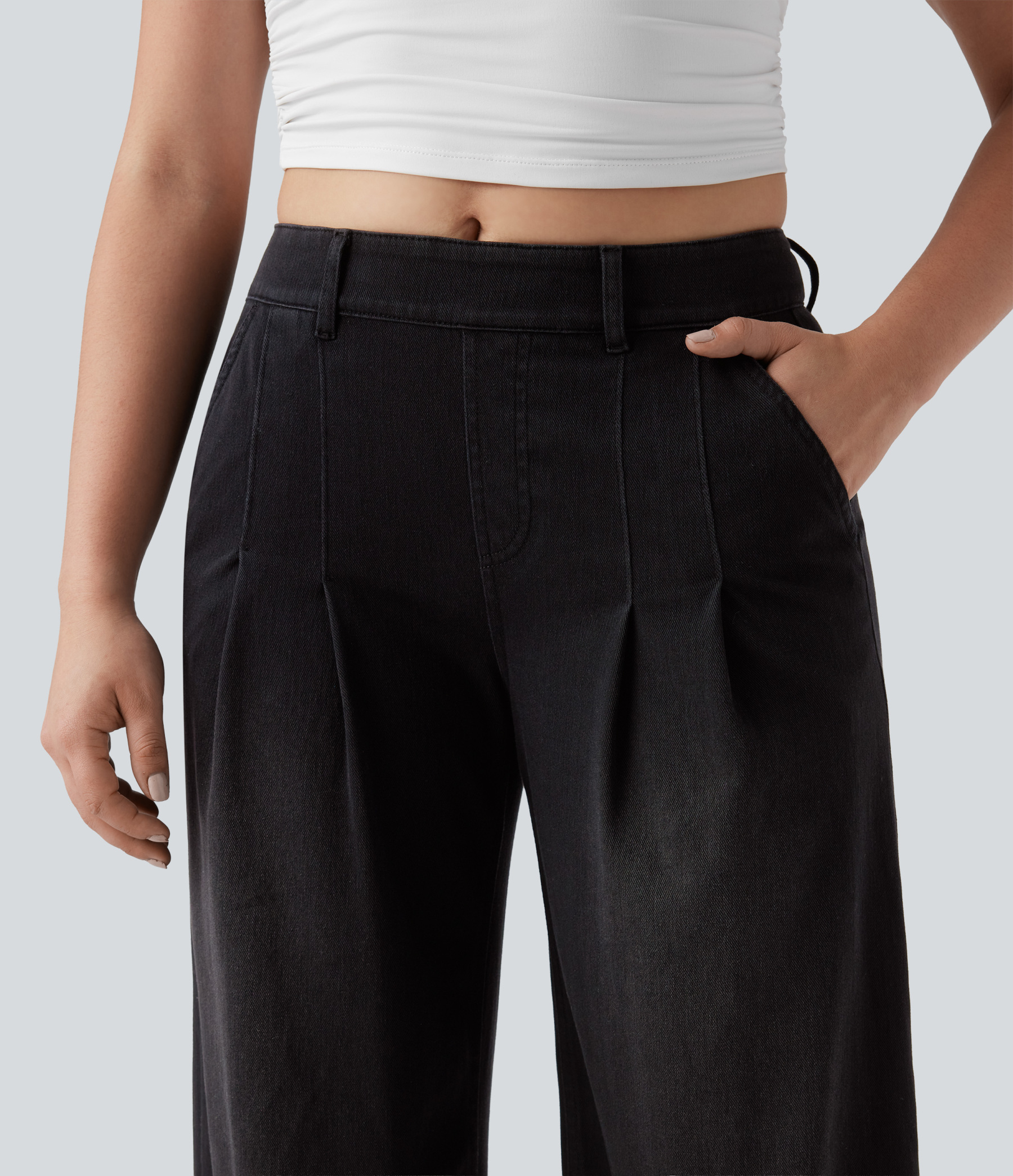 FlexMid Rise Wide Leg Casual Jeans with Pockets