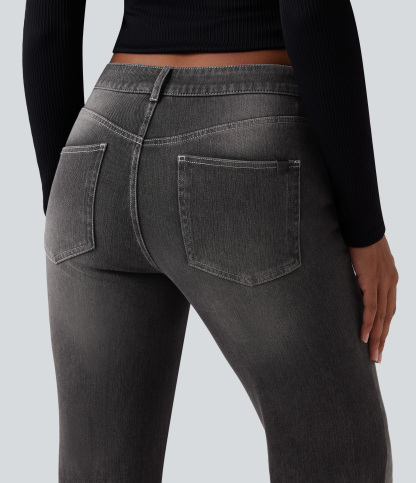 FlexLow Rise Flare Washed Casual Jeans with Pockets