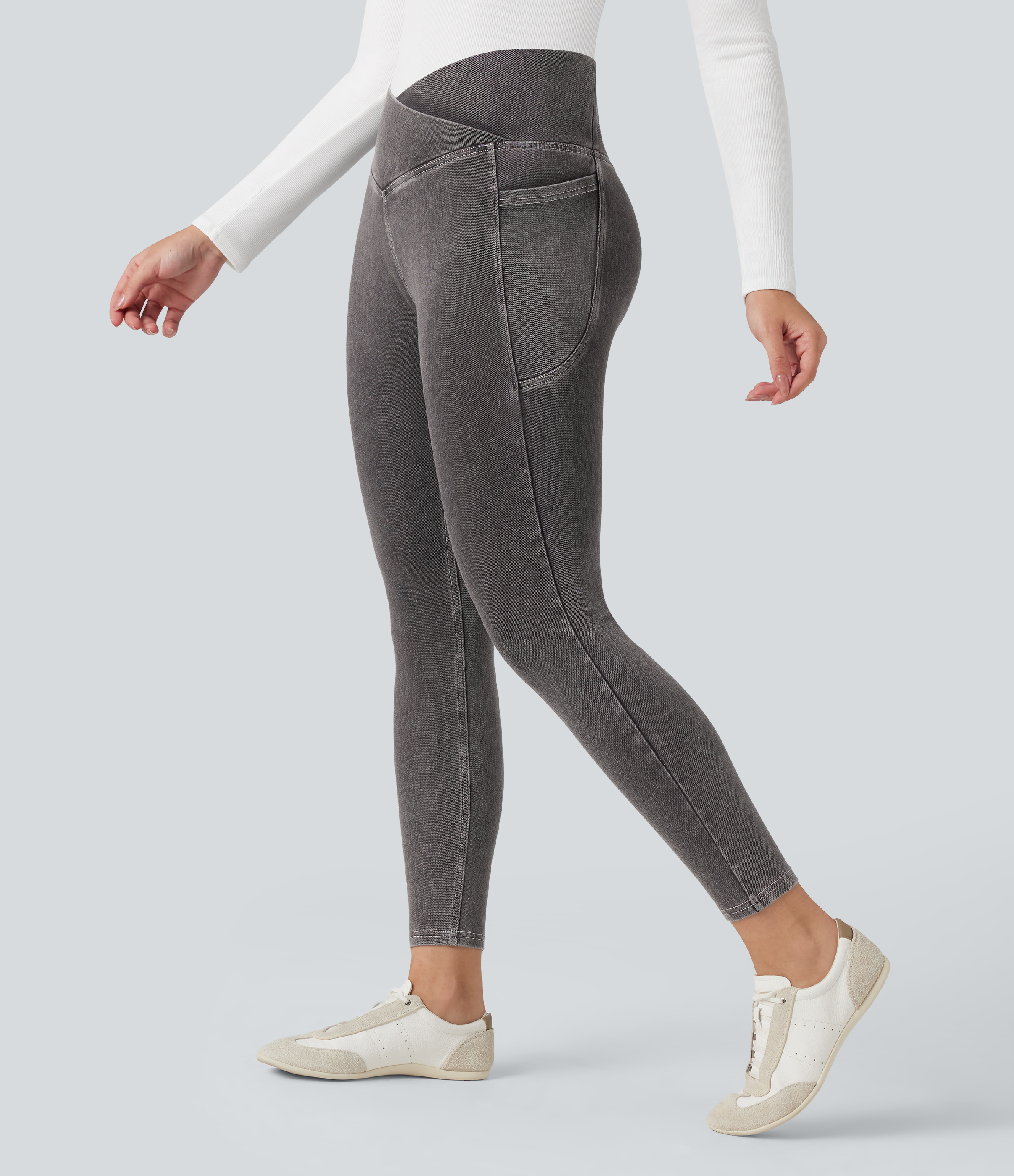 FlexCrossover Pocket Washed Denim Work Leggings