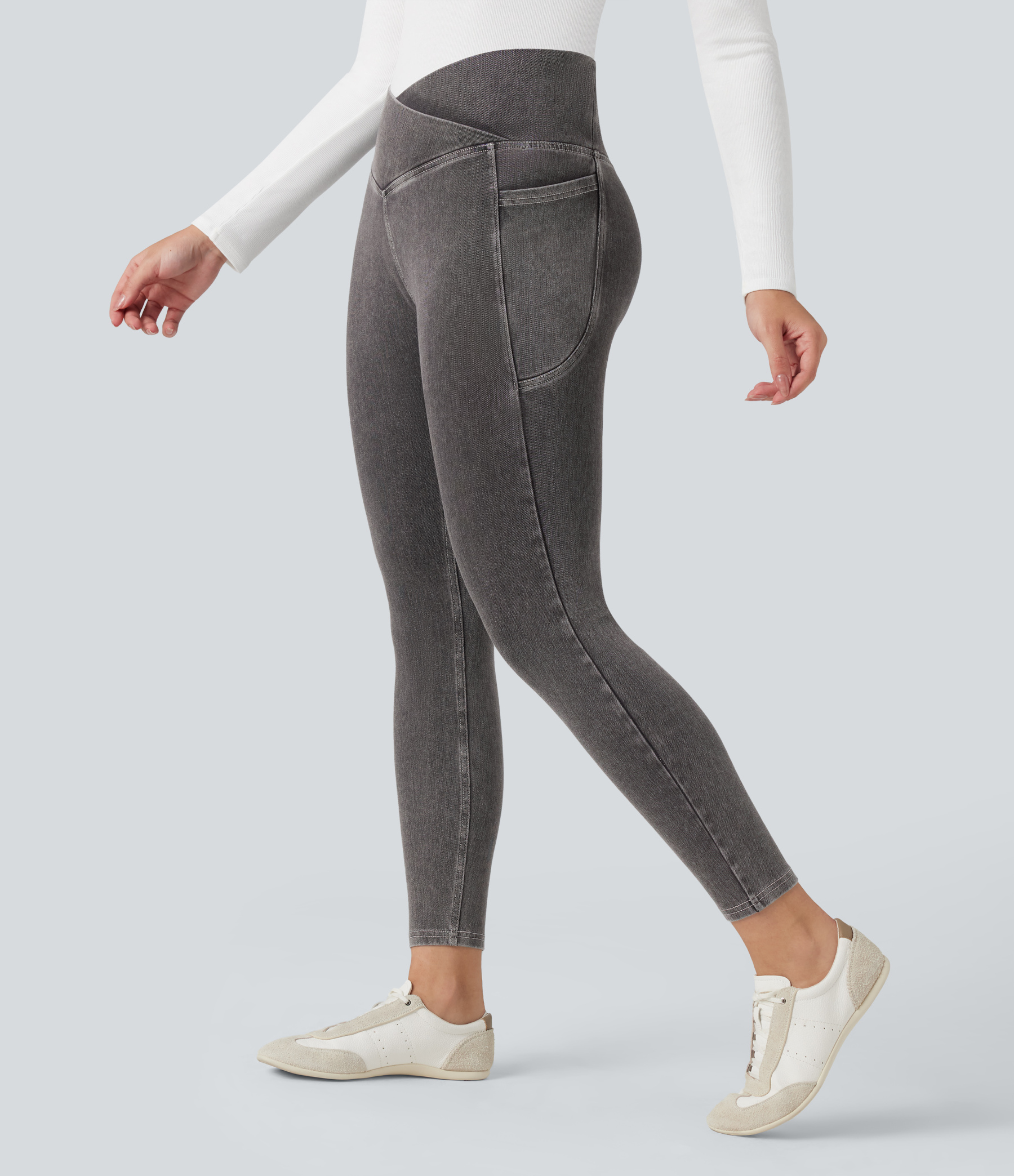 FlexCrossover Pocket Washed Denim Work Leggings