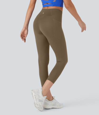 SoftlyZeroHigh Waisted Crossover Pocket Capri Yoga Leggings-UPF50+