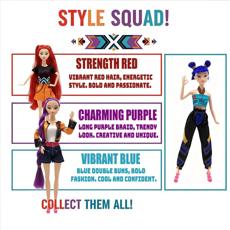 [Christmas gift] K-pop Demon Hunters Anime Action Figure Doll Set of 3 Rumi Mira Zoey 11.5-12 Inches Joint Movable Collectible Dolls for Fans Kids Desk Display Halloween