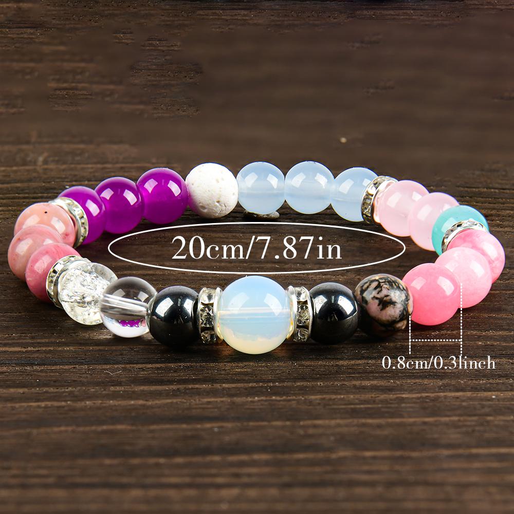 Handmade Crystal Bracelet - Rose Quartz, Tiger's Eye Stone And Mixed Gemstones, Boho Chic Cute Elastic Jewelry, April Birthday Stone, Perfect For Everyday Wear And Gift Giving, Empath Protection, Infused With Prosperous Energy