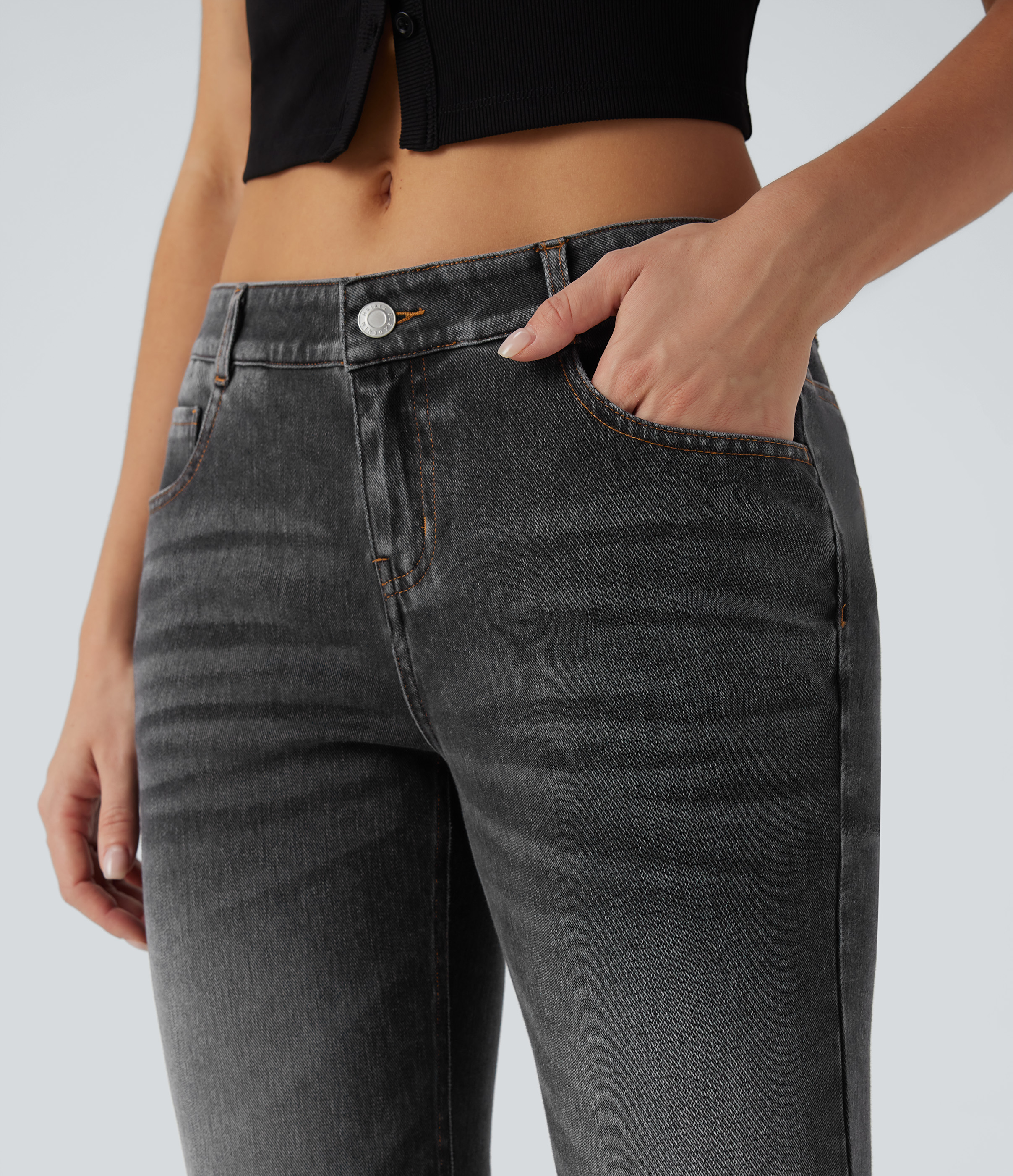 FlexLow Rise Flare Washed Casual Jeans with Pockets