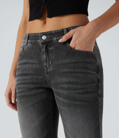FlexLow Rise Flare Washed Casual Jeans with Pockets