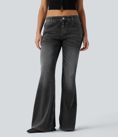 FlexLow Rise Flare Washed Casual Jeans with Pockets