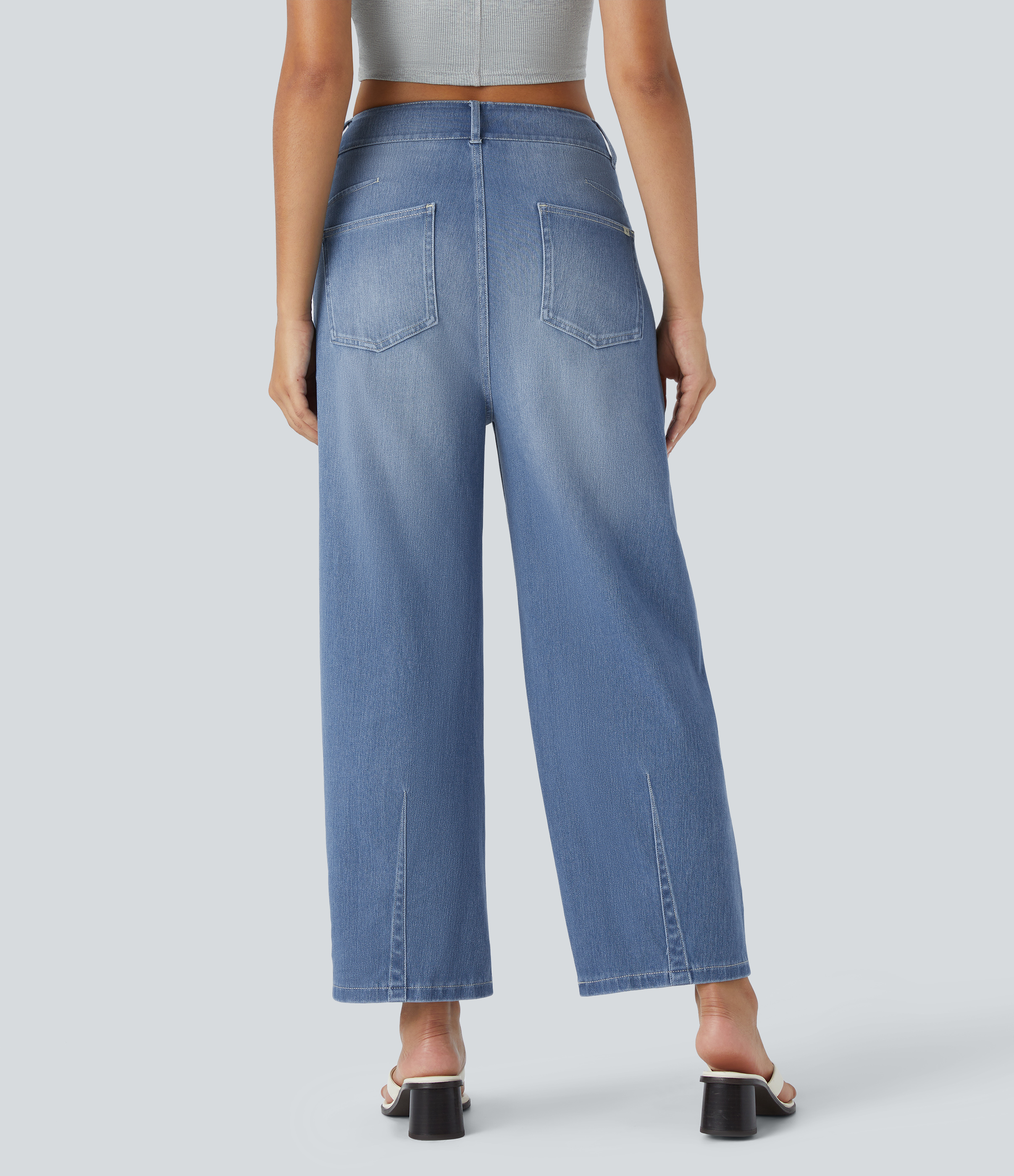 FlexMid Rise Pockets Barrel Leg Casual Jeans