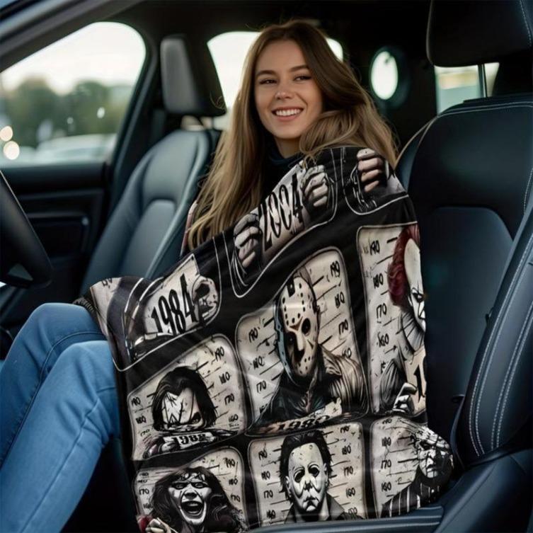 Soft Funny Throw Blanket Horror Icons Flannel Fleece - Cozy Fuzzy Plush Comfy All-Season Sofa Bedroom Dorm Couch Office Car Travel Home Bedding,Comfortable Movie Decor Blanket Men Women Boys Girls Halloween Birthday Fan Gifts, Man Women Gift