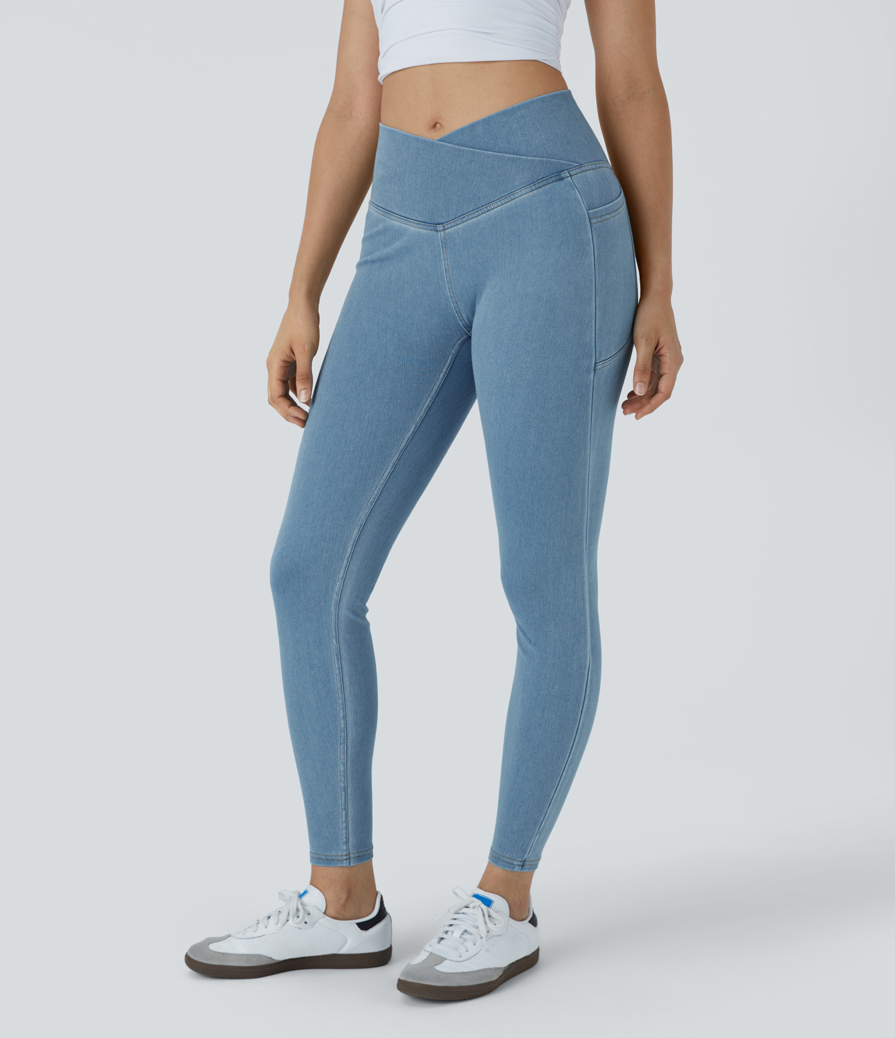 FlexCrossover Pocket Washed Denim Work Leggings