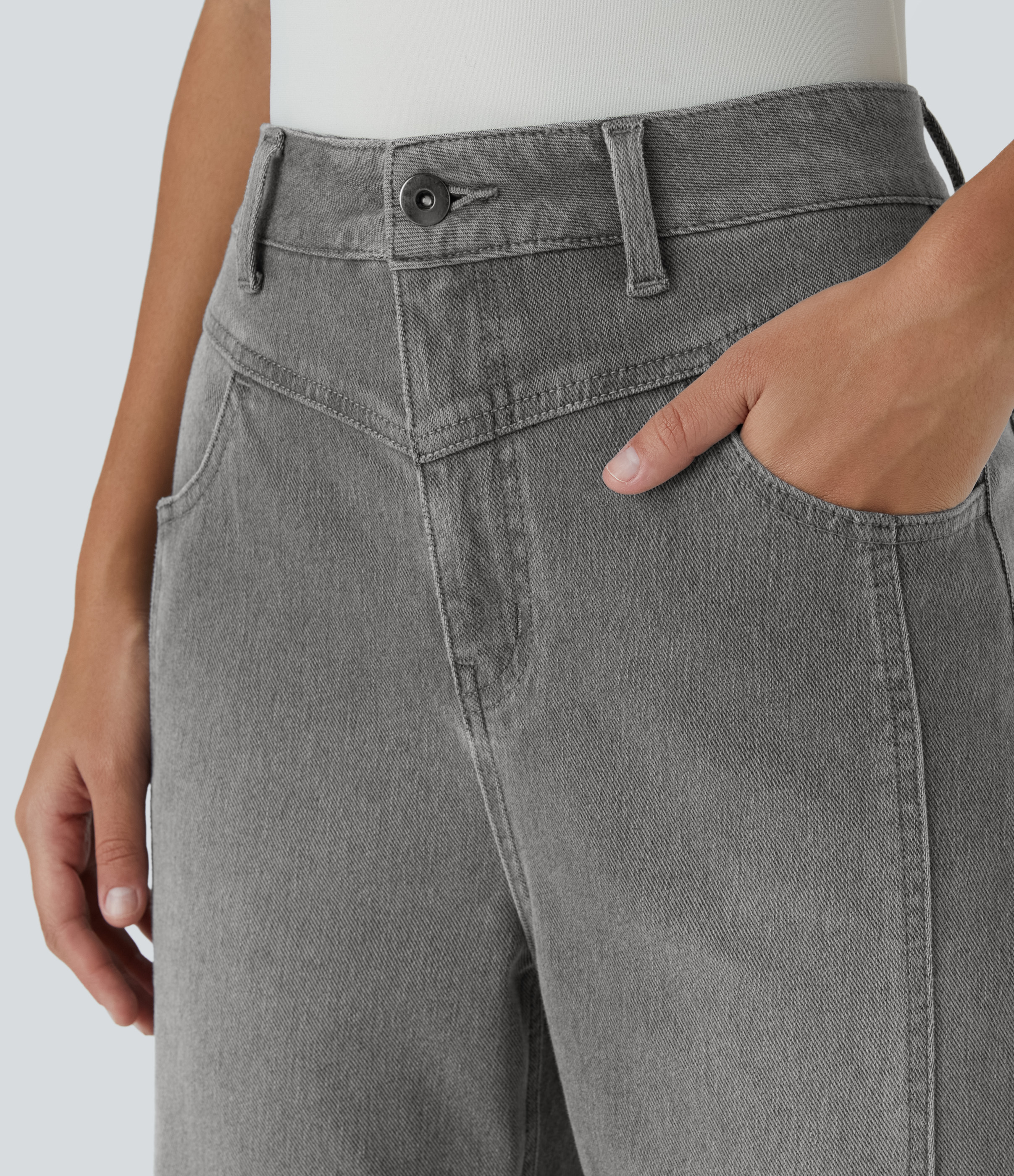 FlexHigh Waisted Zipper Pockets Washed Casual Jeans