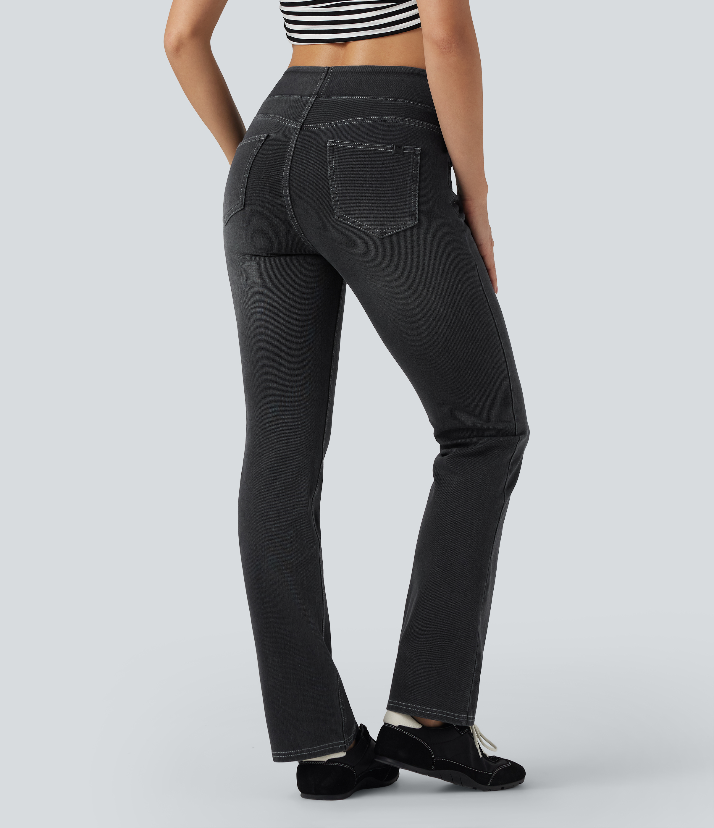 FlexHigh Waisted Washed Casual Bootcut Jeans with Pockets