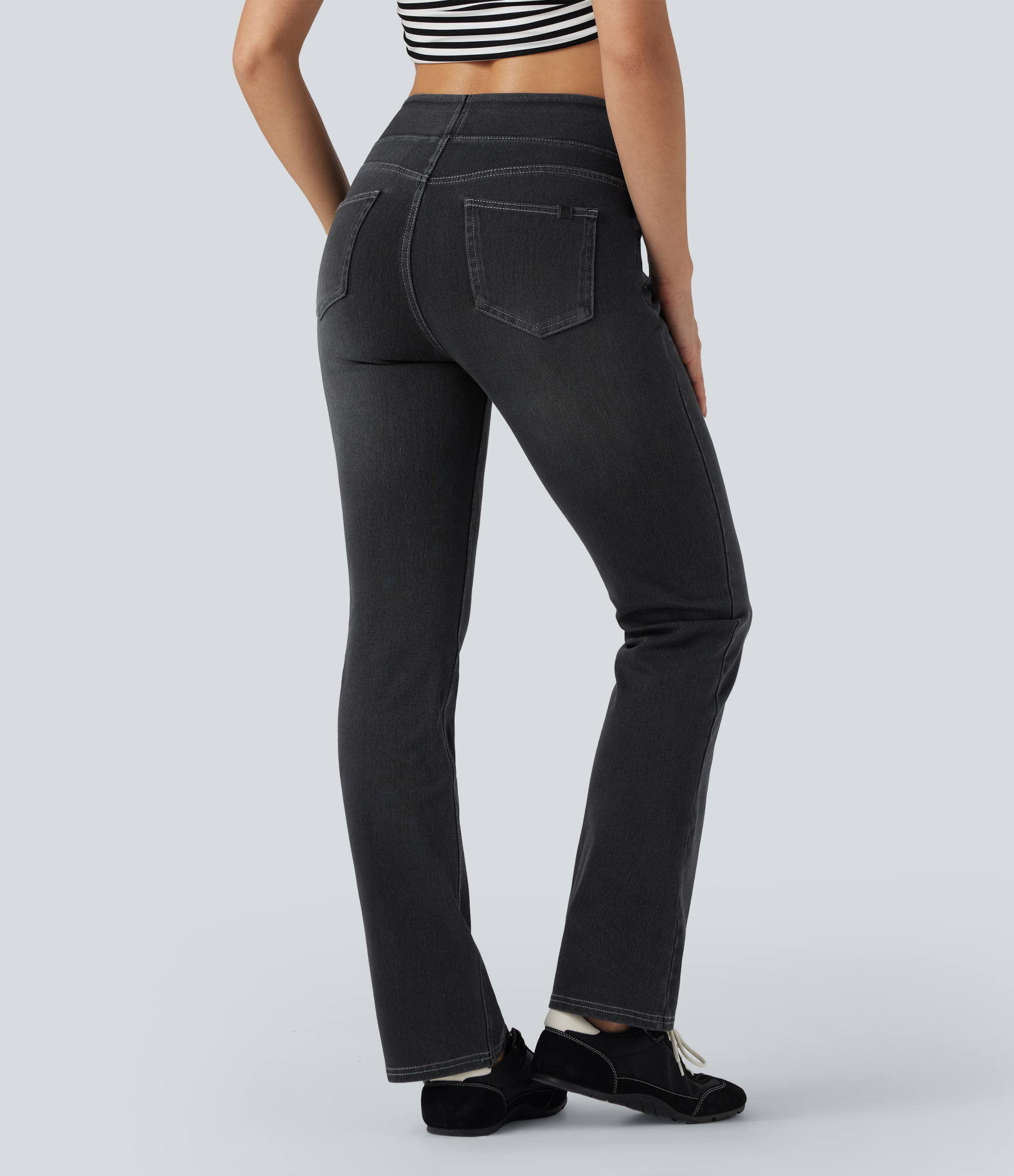 FlexHigh Waisted Washed Casual Bootcut Jeans with Pockets