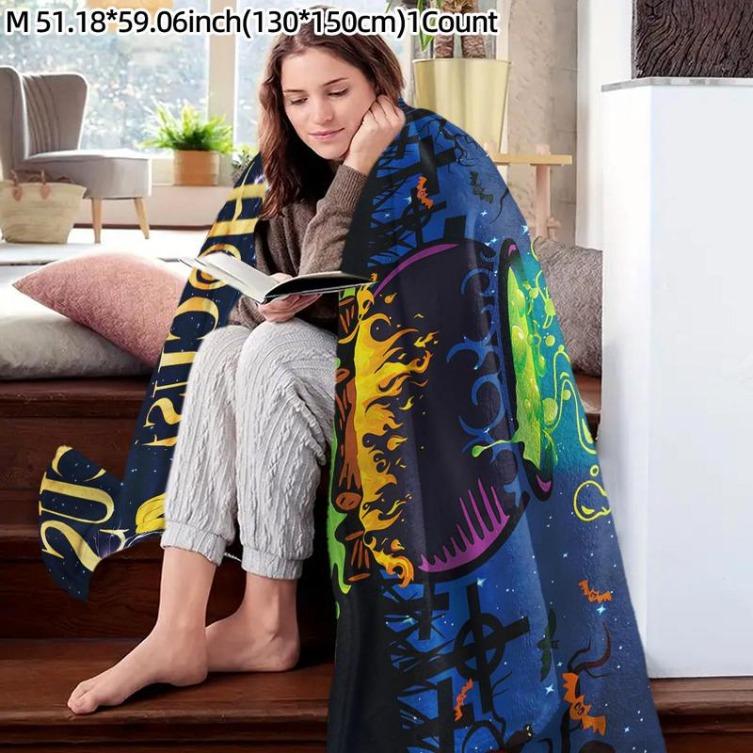 Hocus Pocus Themed Flannel Blanket, 1 Count Soft Washable Throw Blanket, Bedding Supplies For Home Office Travel Camping, Man Women Gift, Halloween